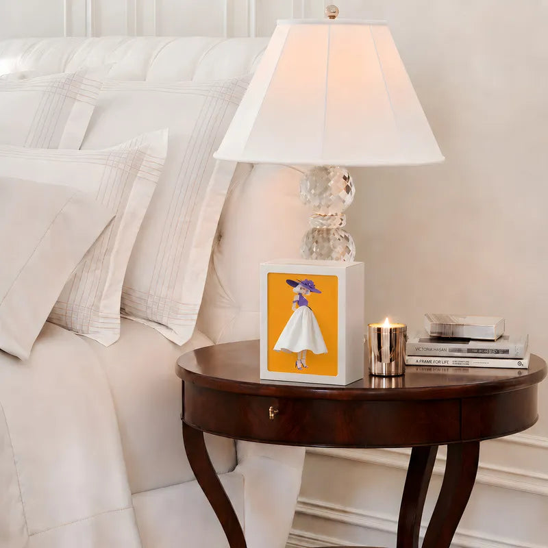 Lighted tissue box in Couture on a bedside table