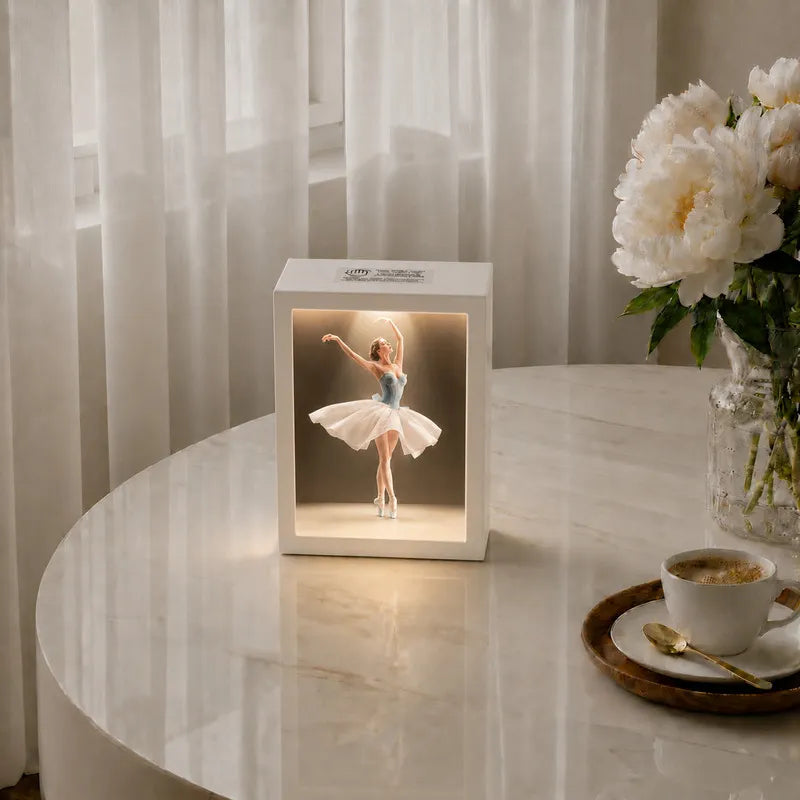 Lighted tissue box in Ballerina on a marble table