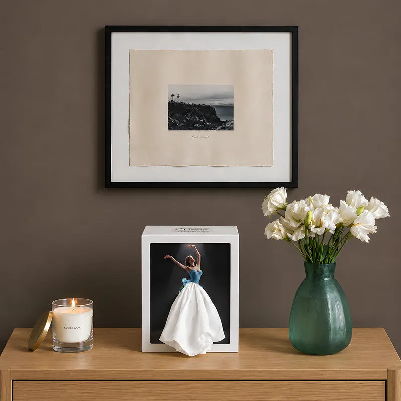 Lighted tissue box in Ballerina on a wood dresser