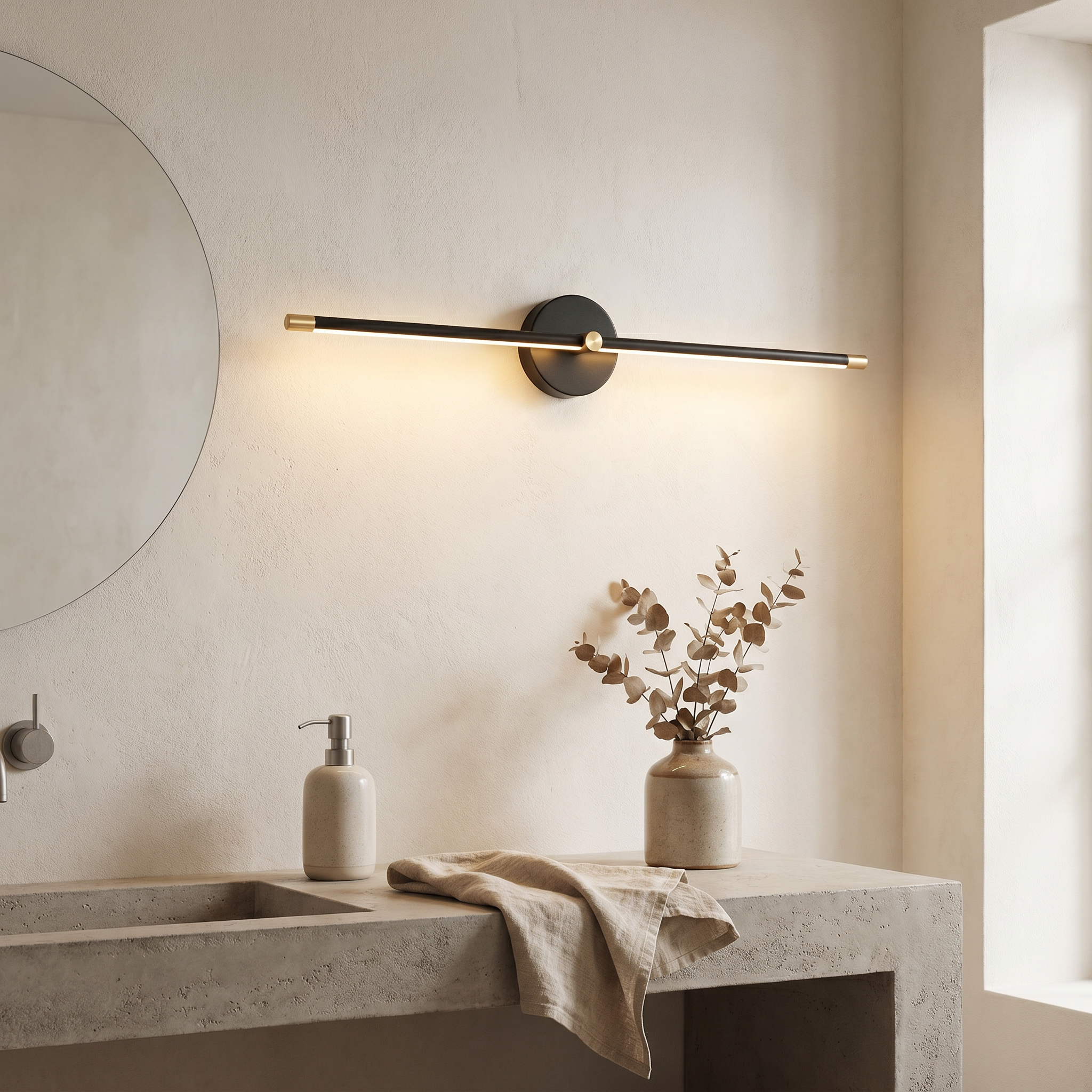 Linear LED Wall Sconce, Metal and Aluminium, 3000K or 6000K, 60 or 80 cm