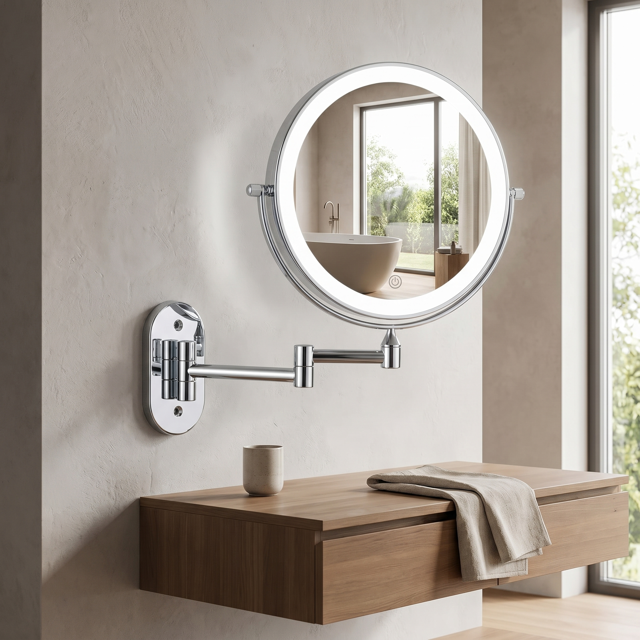 LED Vanity Mirror, Chrome Silver, Touch 3-Colour, USB-C, 20 cm