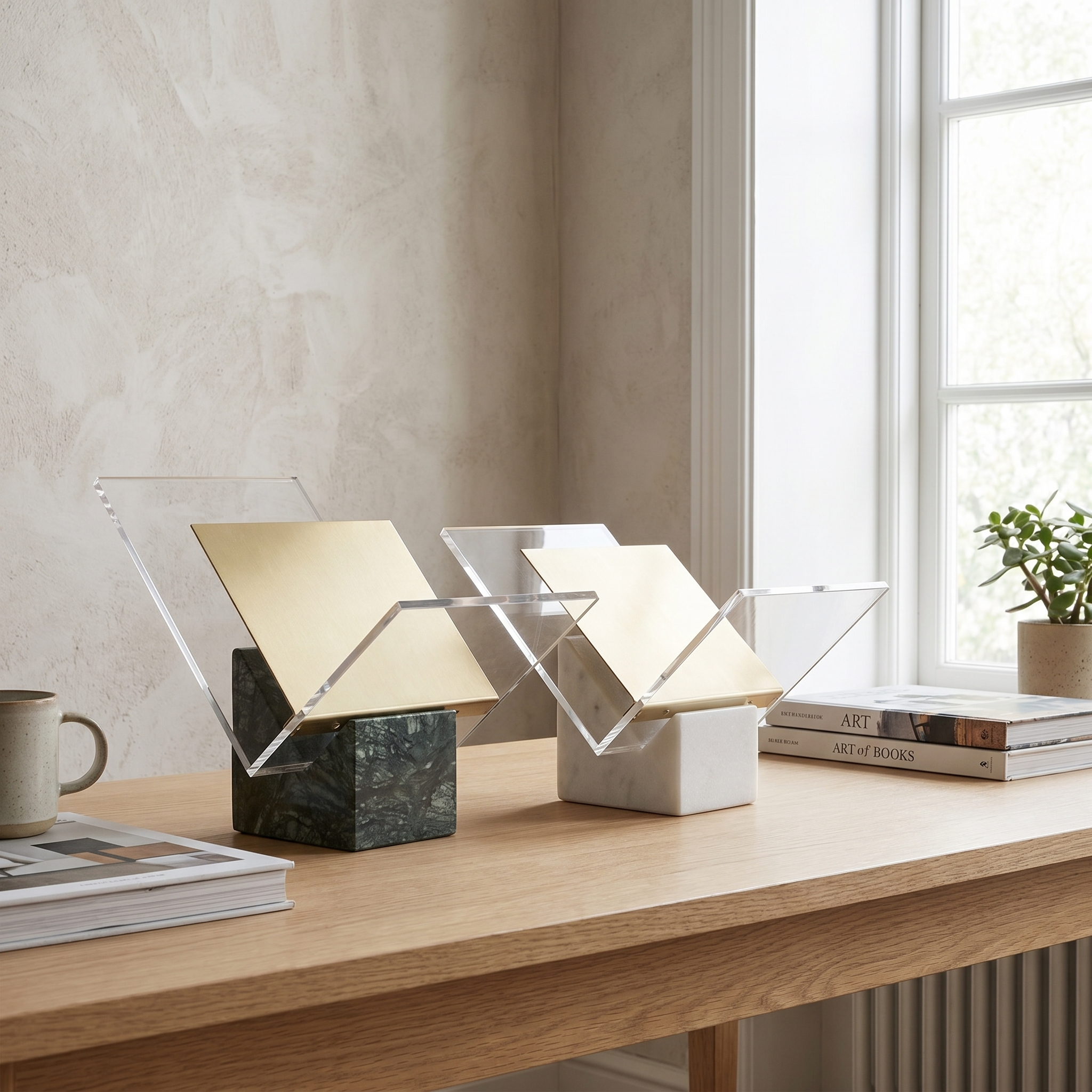 Marble Acrylic File Holder, 27 x 20 x 21.5 cm, White or Green