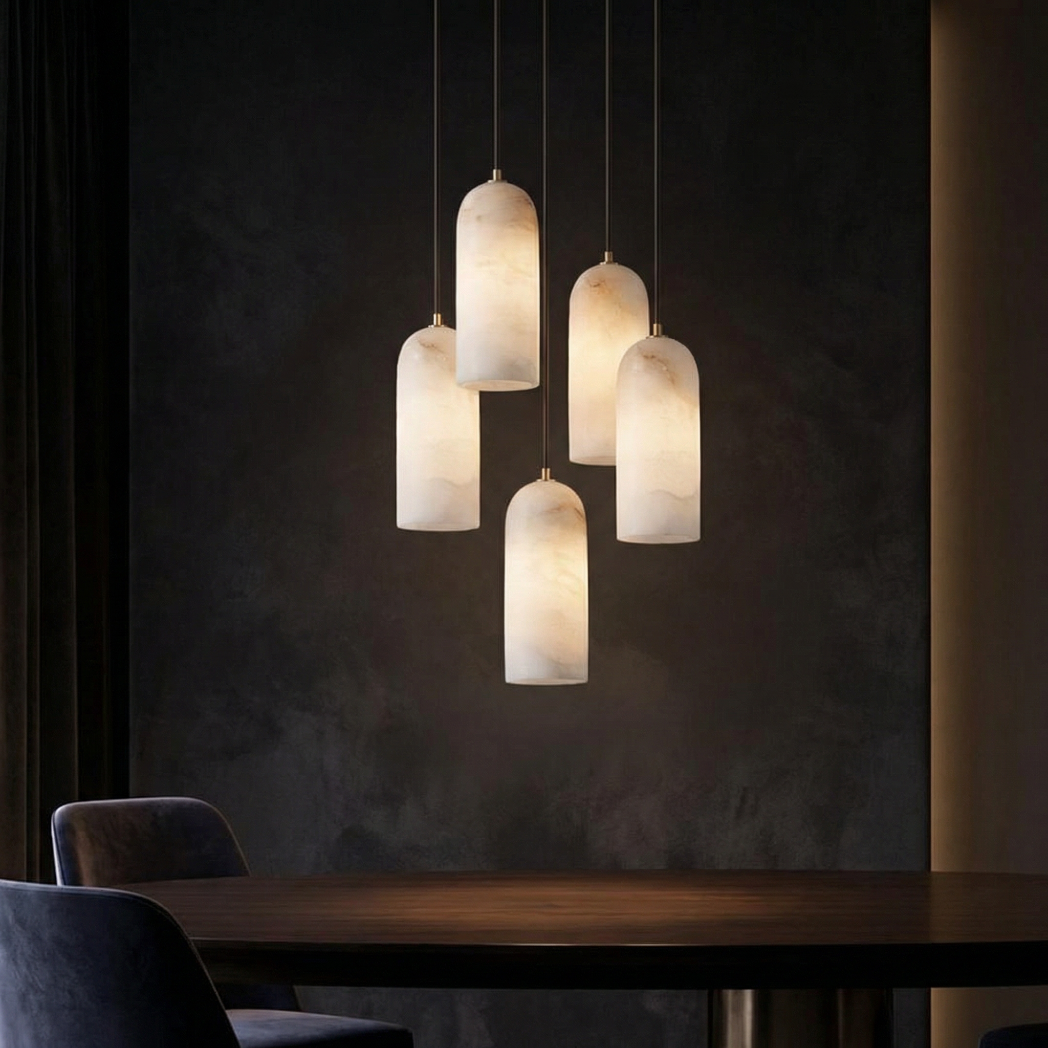 Mid-Century Marble and Copper Pendant Light, Adjustable Cord