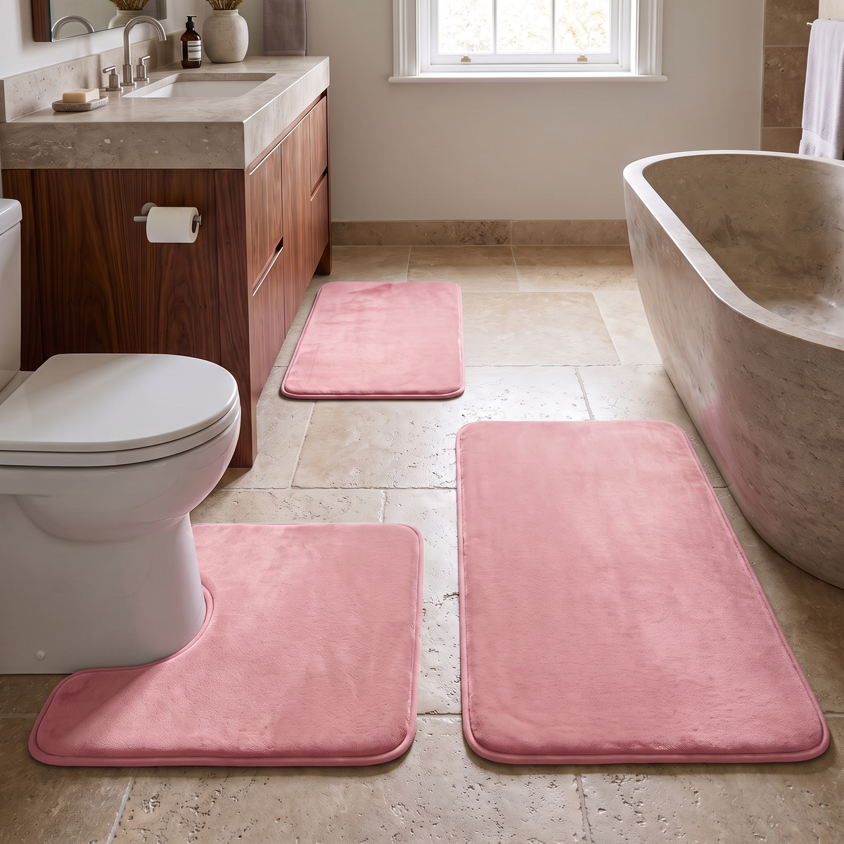 Pink bath mat set