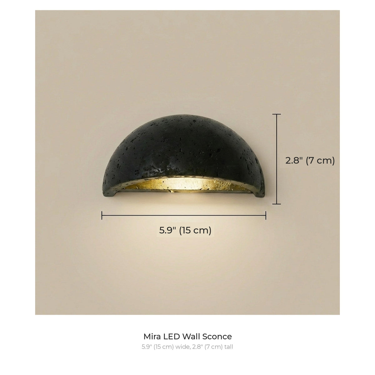 Mira LED wall sconce dimensions: 5.9 inches wide, 2.8 inches tall