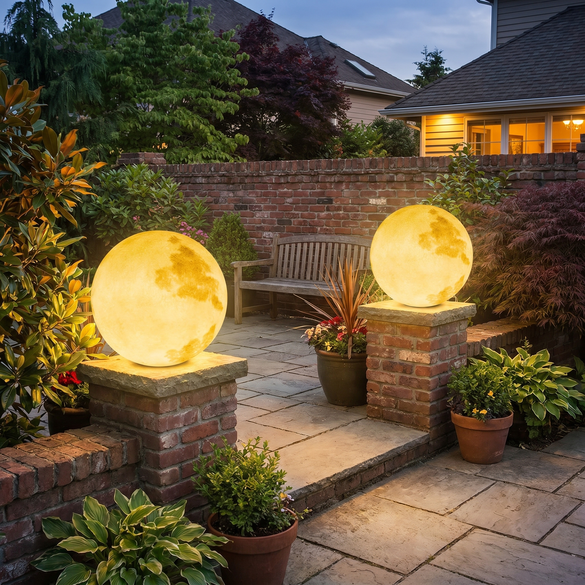 Moon-Shaped Pillar Light, PE, IP65, Solar or Hardwired, Five Diameters