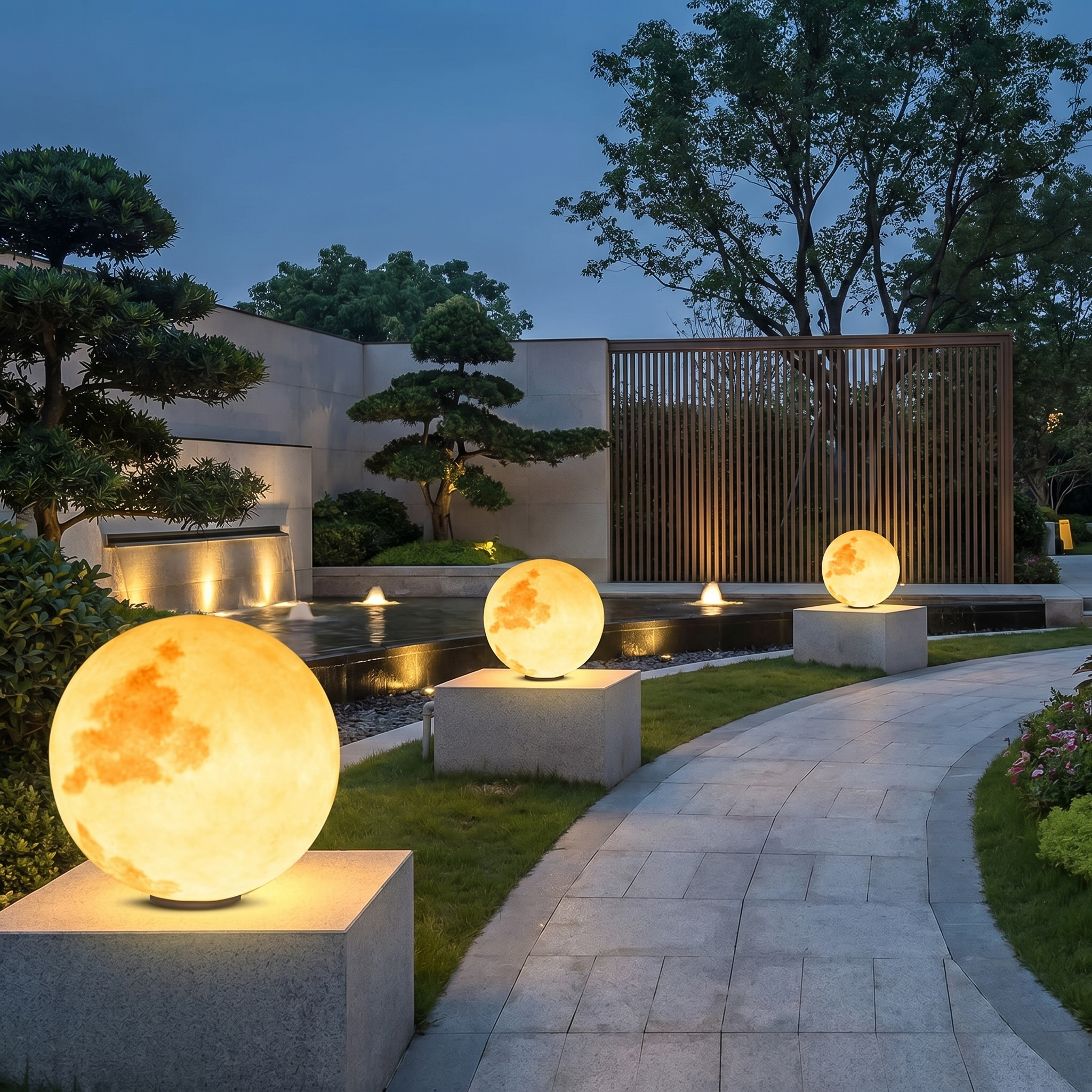 Moon-Shaped Pillar Light, PE, IP65, Solar or Hardwired, Five Diameters