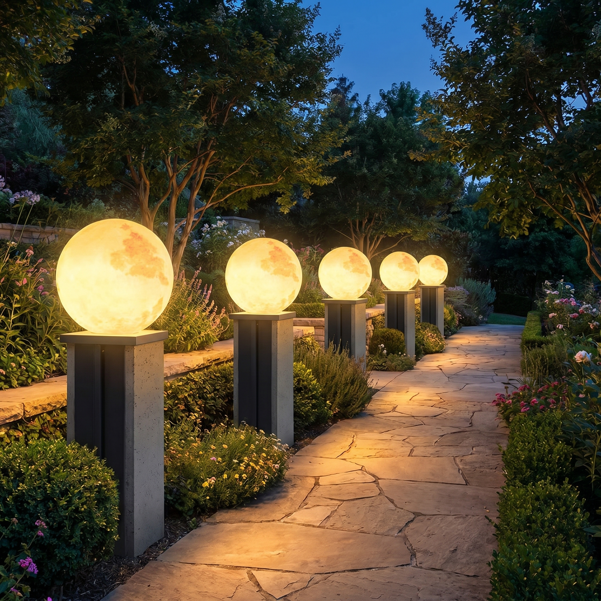 Moon-Shaped Pillar Light, PE, IP65, Solar or Hardwired, Five Diameters