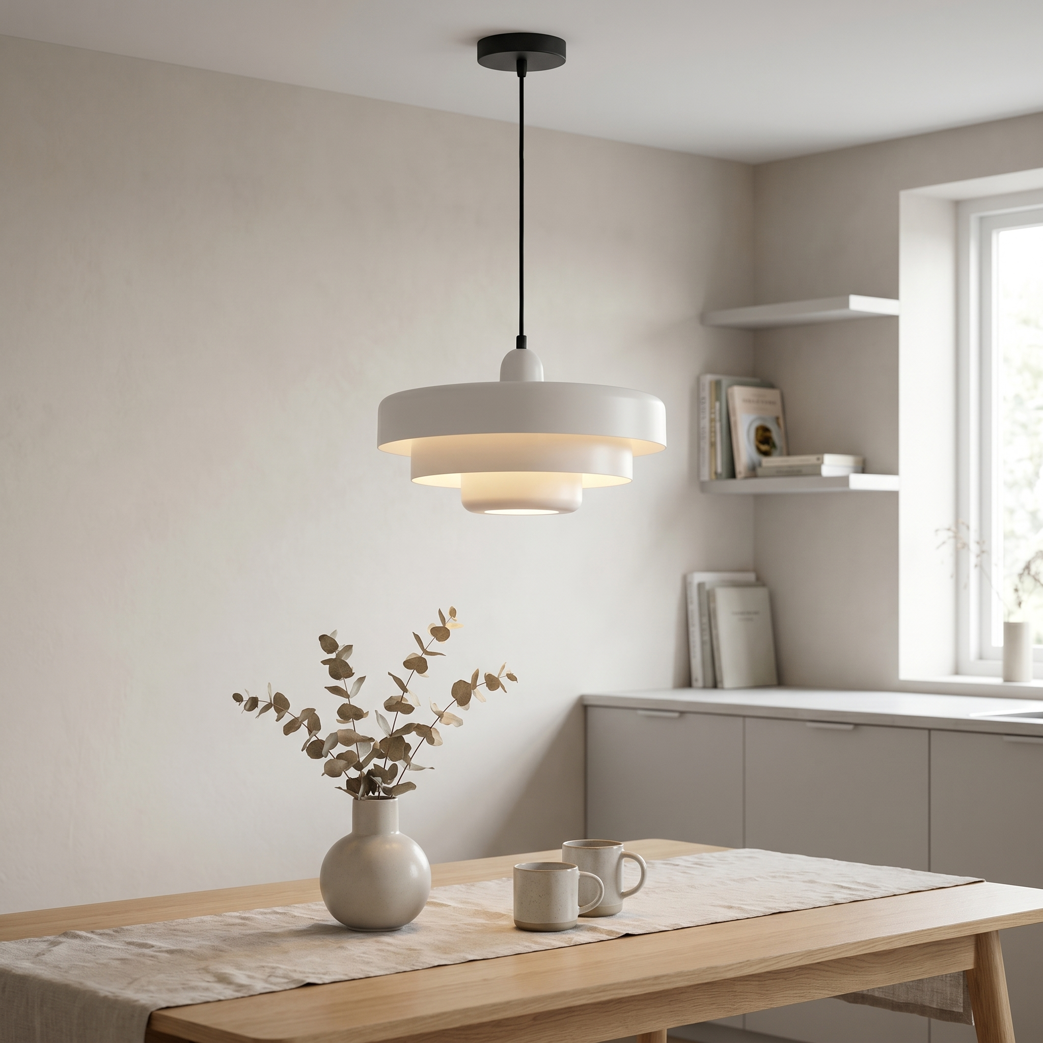 Multi-Layered Round Metal Pendant Light, E26, Three Colors, 200cm Cord