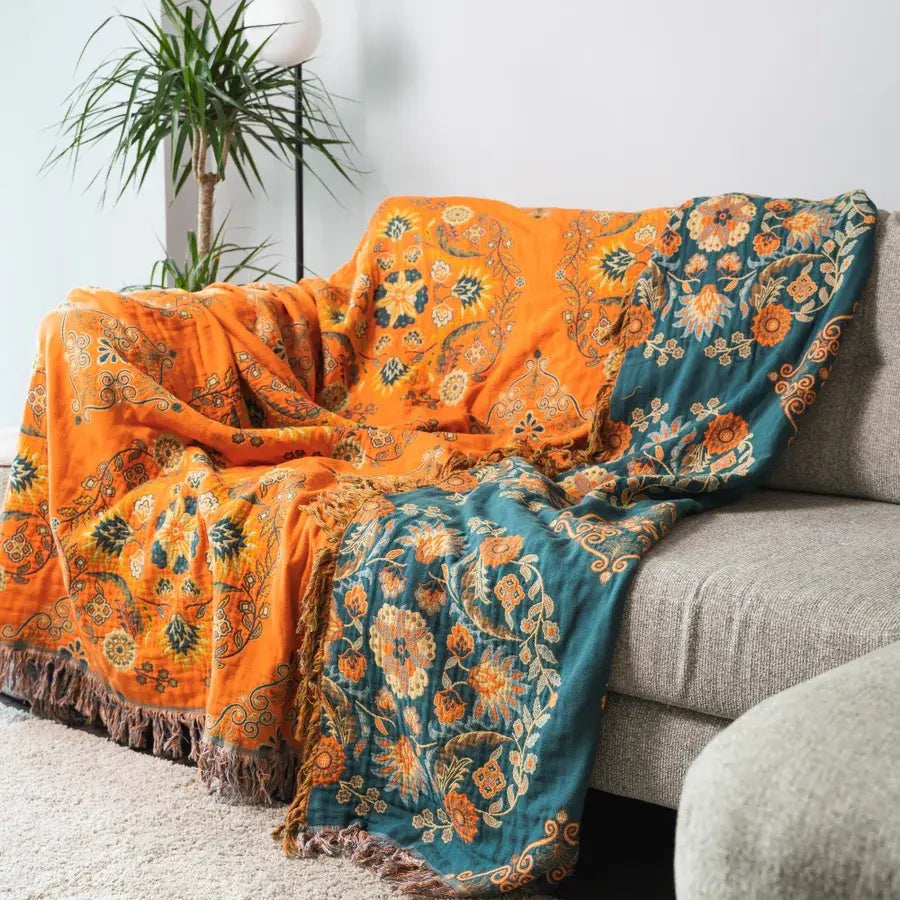 Sylvie Reversible Throw Blanket, Floral Cotton