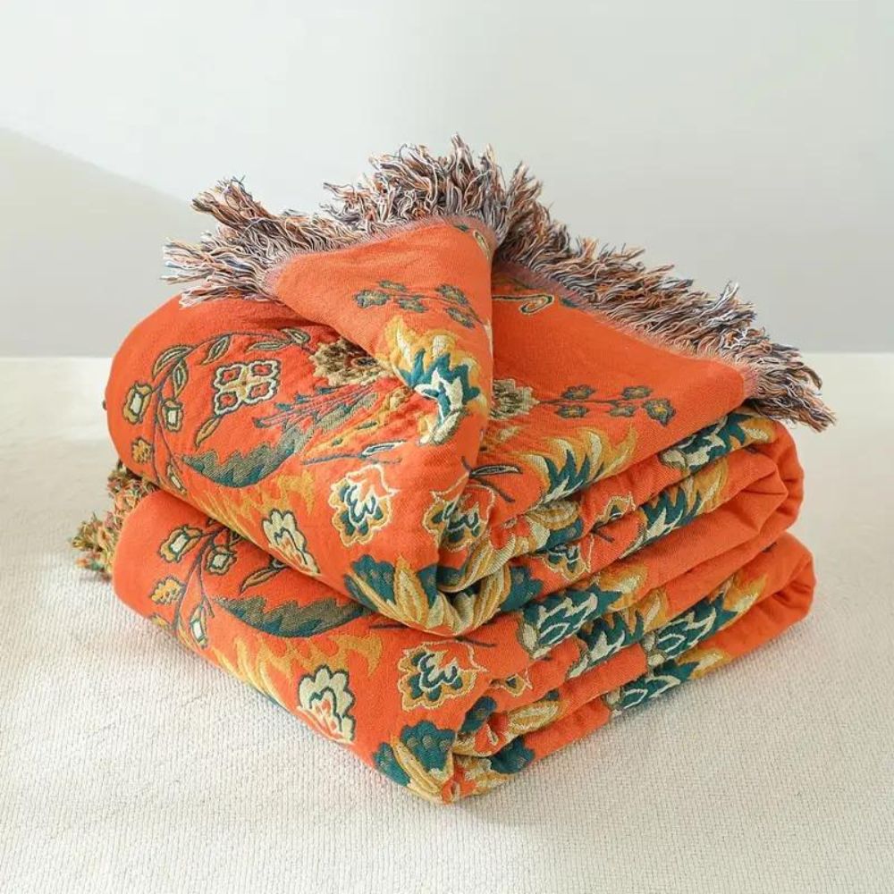 Sylvie Reversible Throw Blanket, Floral Cotton