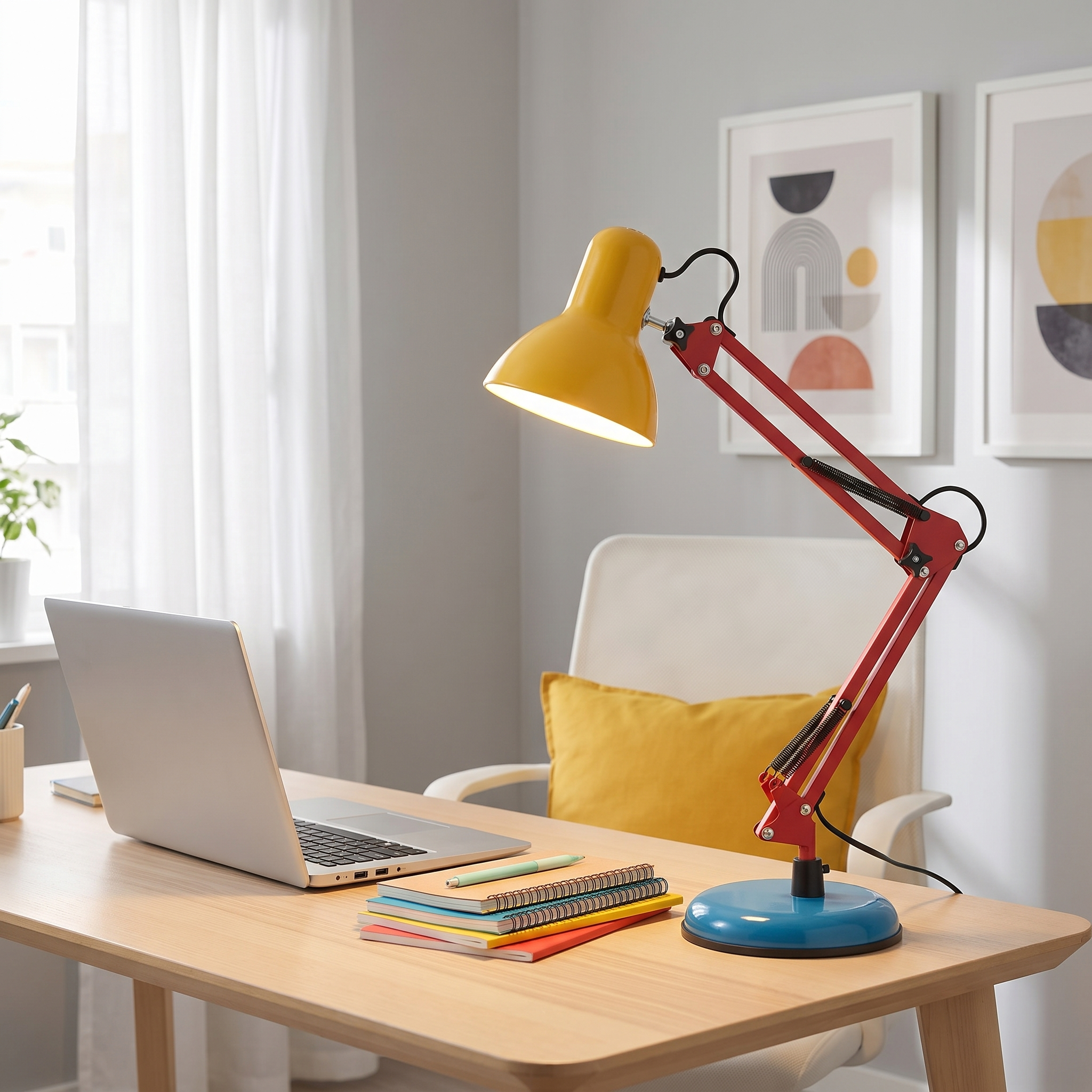 Memphis Style Table Lamp, Primary Colors, Adjustable Arm