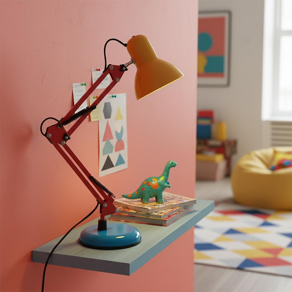 Memphis Style Table Lamp, Primary Colors, Adjustable Arm