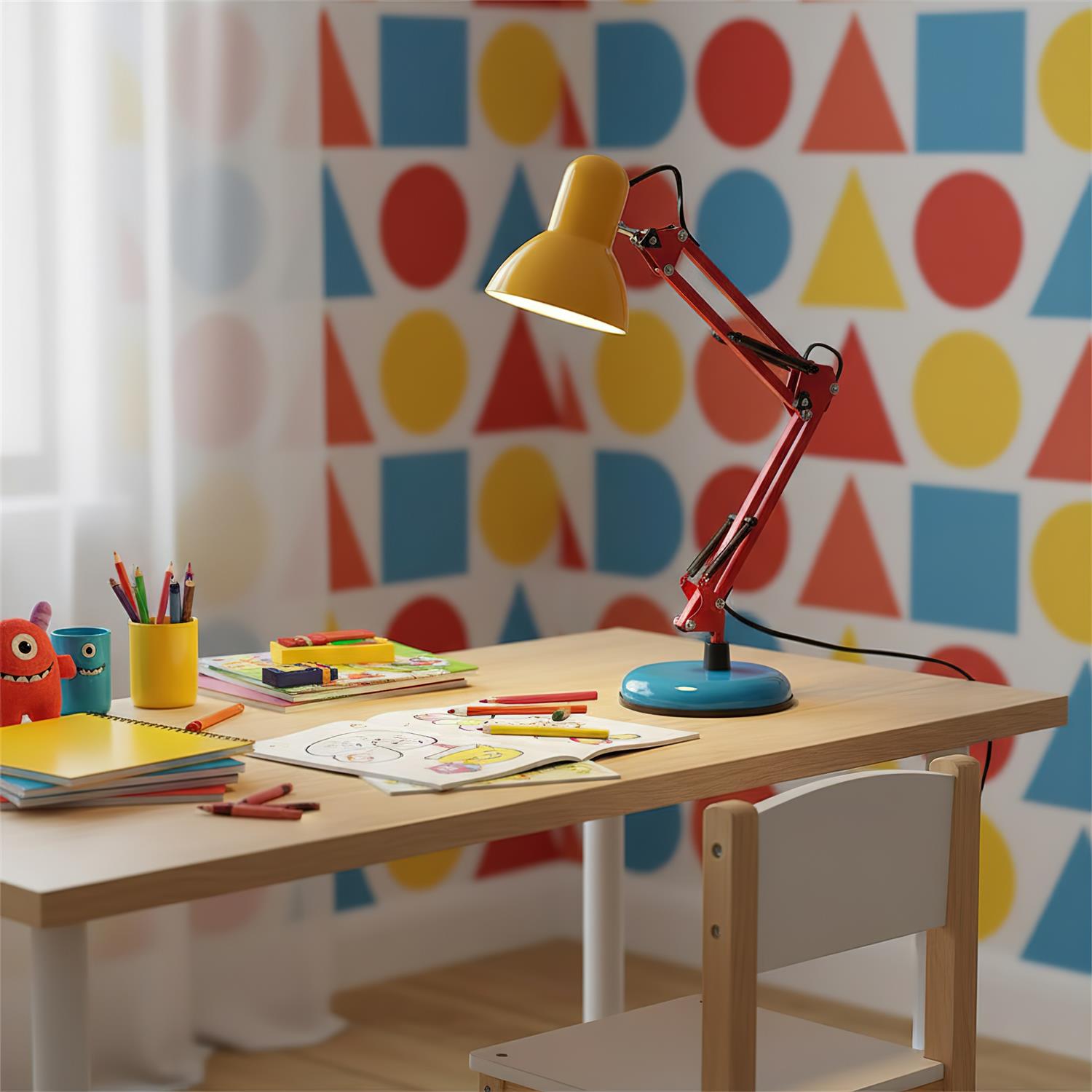 Memphis Style Table Lamp, Primary Colors, Adjustable Arm