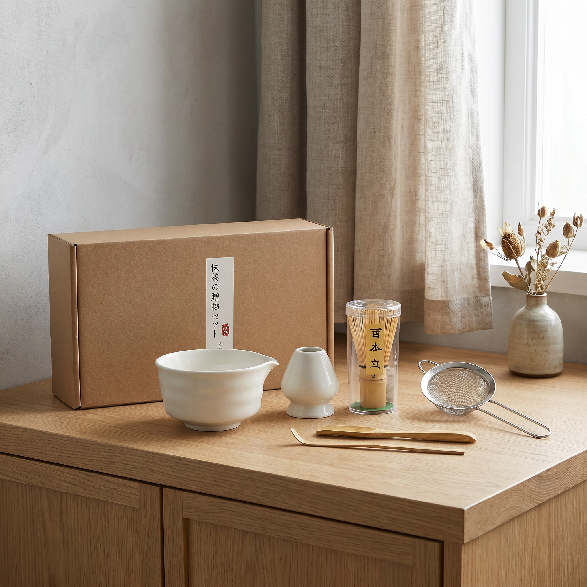 Matcha Tea Set, 6-Piece, Ceramic Bowl and Bamboo Whisk, Japanese Style