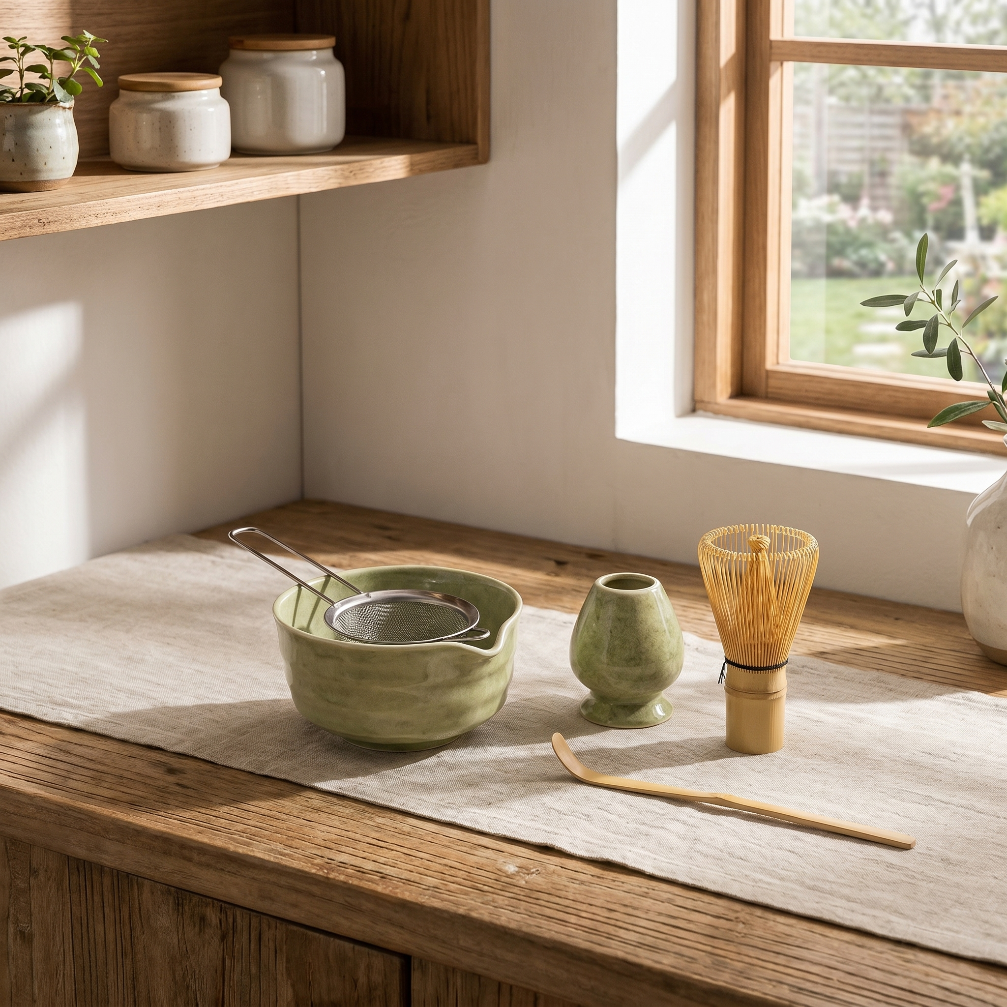 Matcha Tea Set, 6-Piece, Ceramic Bowl and Bamboo Whisk, Japanese Style