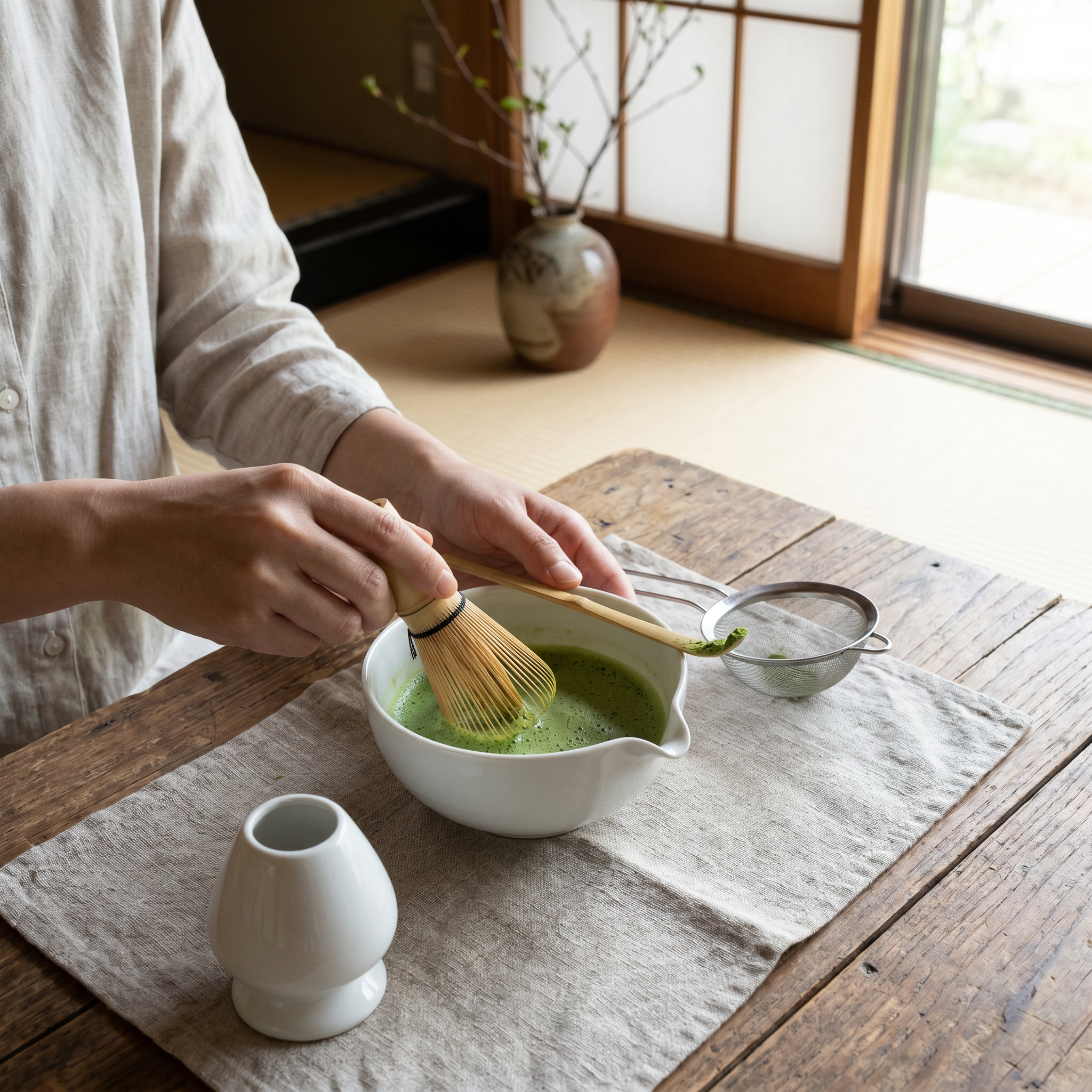 Matcha Tea Set, 6-Piece, Ceramic Bowl and Bamboo Whisk, Japanese Style