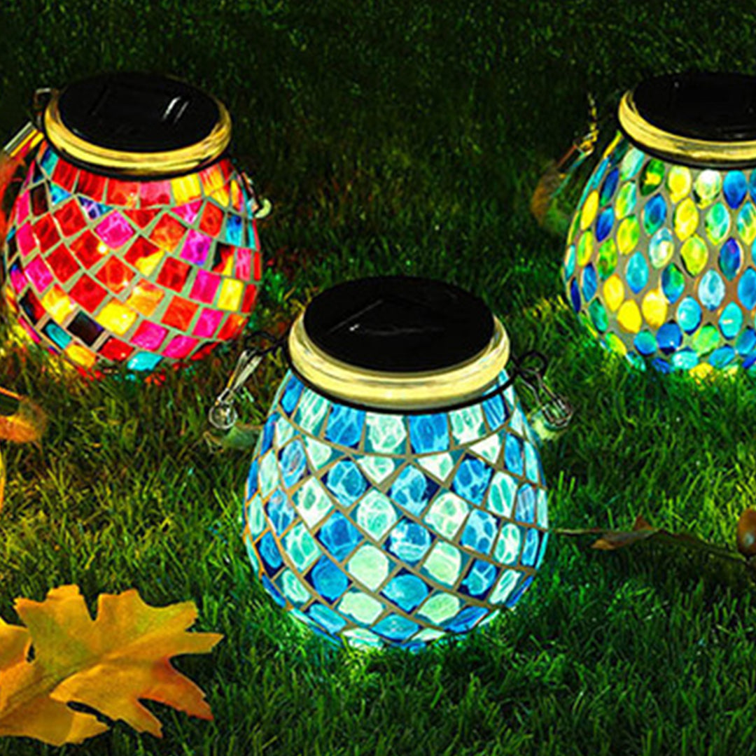 Solar Glass Mosaic Lamp, Handcrafted, Hanging or Placed, 5 Styles