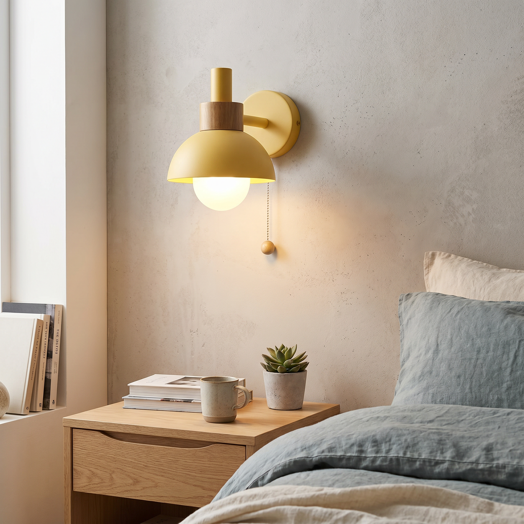 Nordic Globe Wall Sconce, Iron and Glass, E26, Five Colors, Pull-Chain