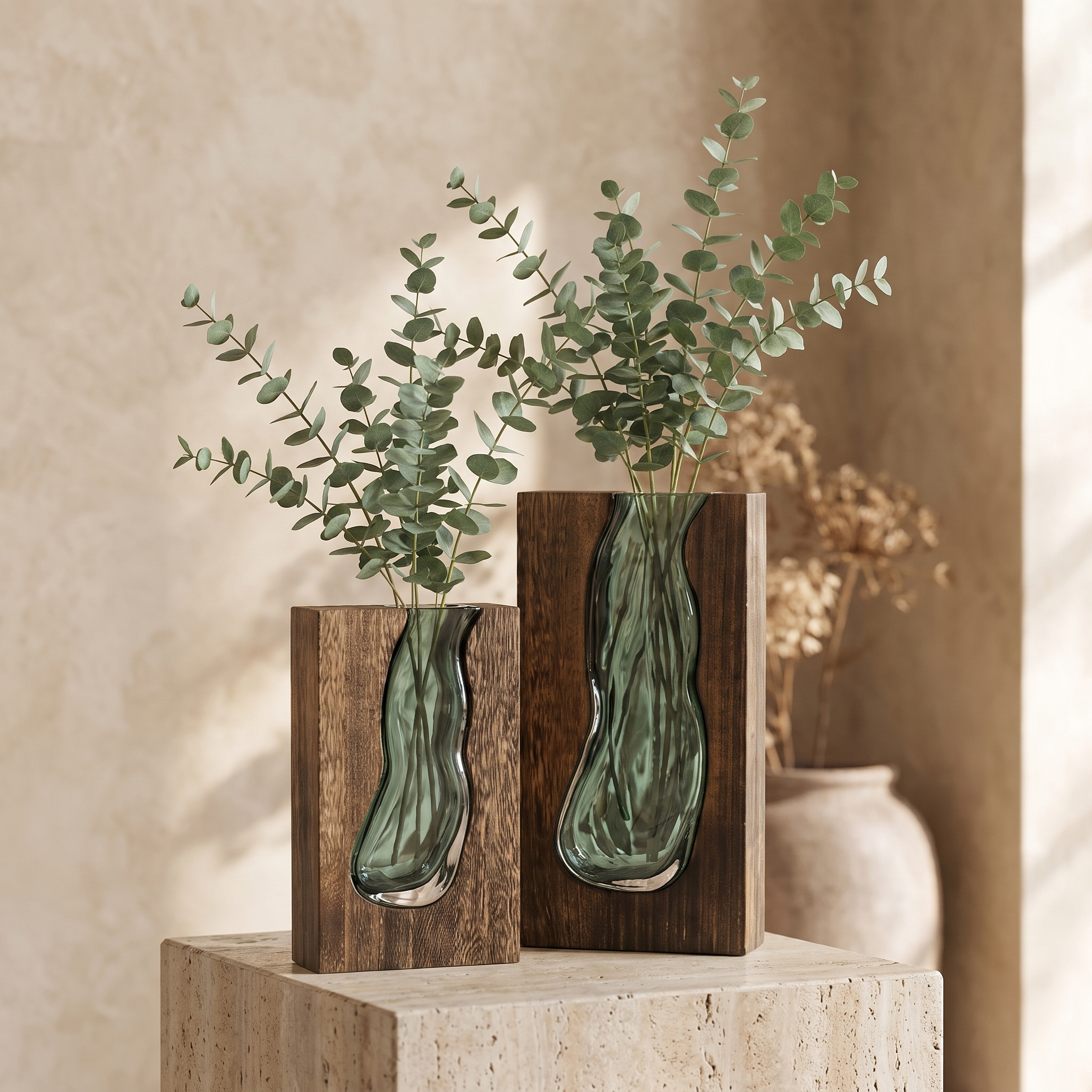 Nordic Live Edge Vase, Glass Tabletop Centerpiece