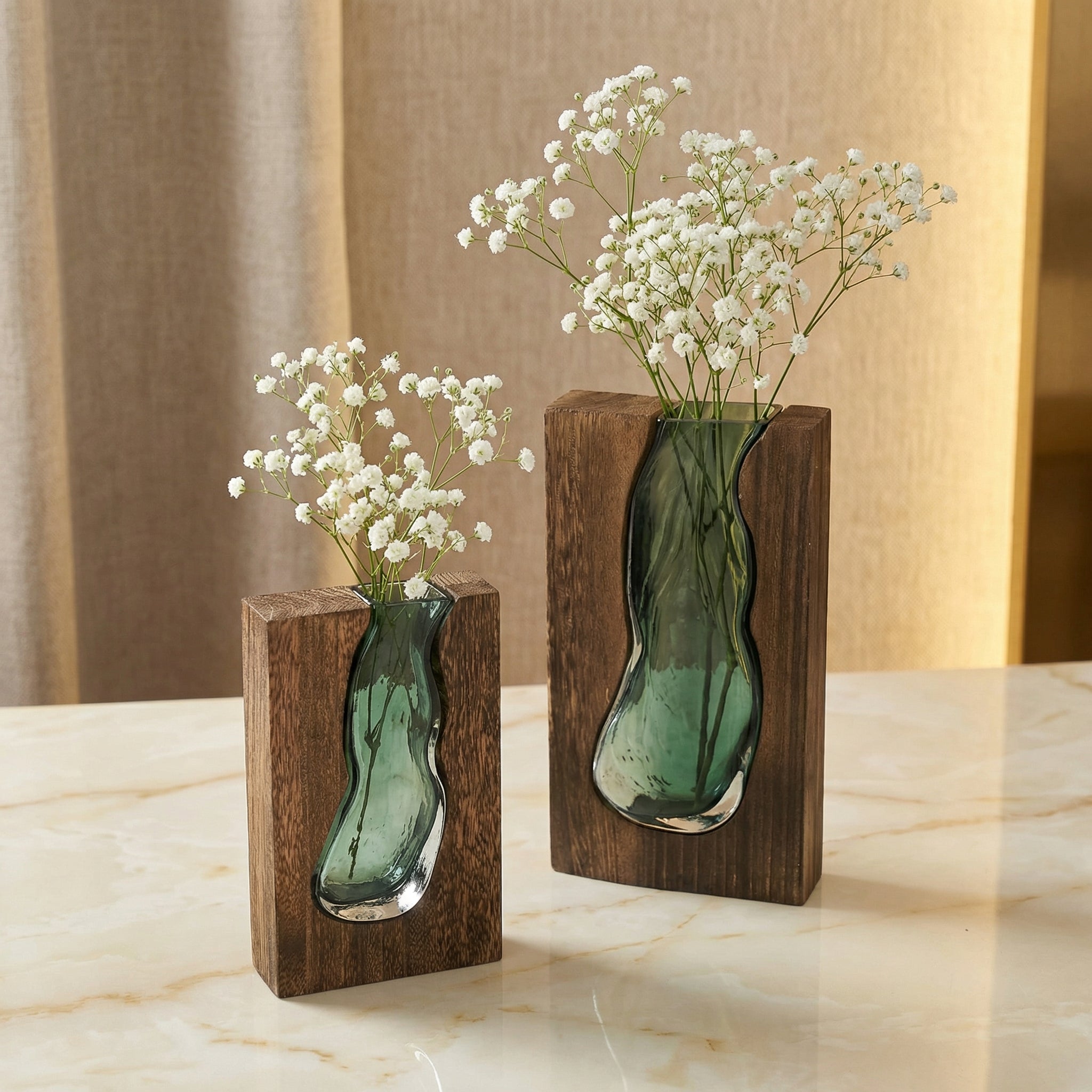 Nordic Live Edge Vase, Glass Tabletop Centerpiece