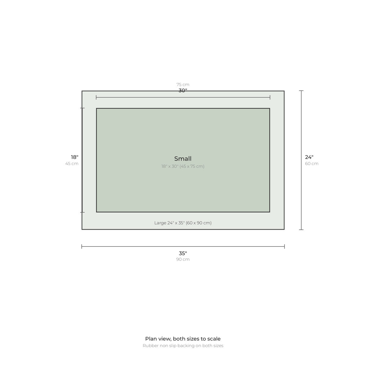 Door mat sizes: 18 by 30 inches and 24 by 35 inches, plan view
