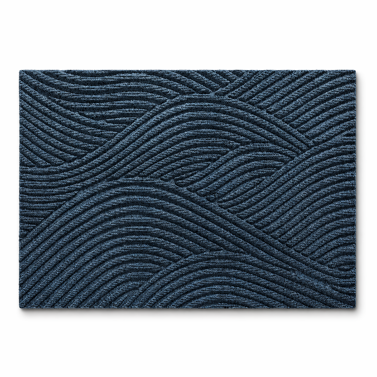 Blue patterned door mat, flat view on white