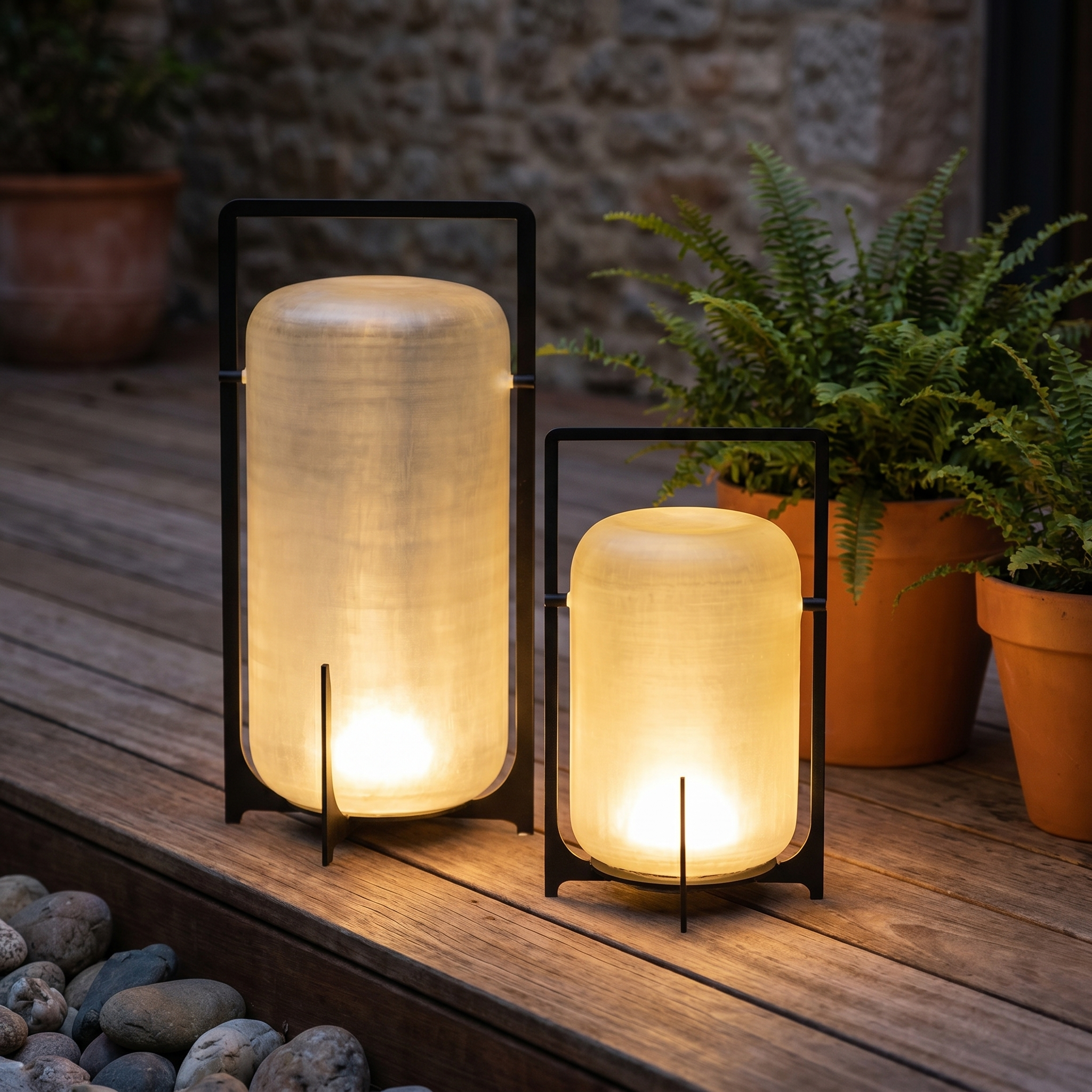 Outdoor Handle Lantern, Stainless Steel and Glass, IP65, Solar and USB