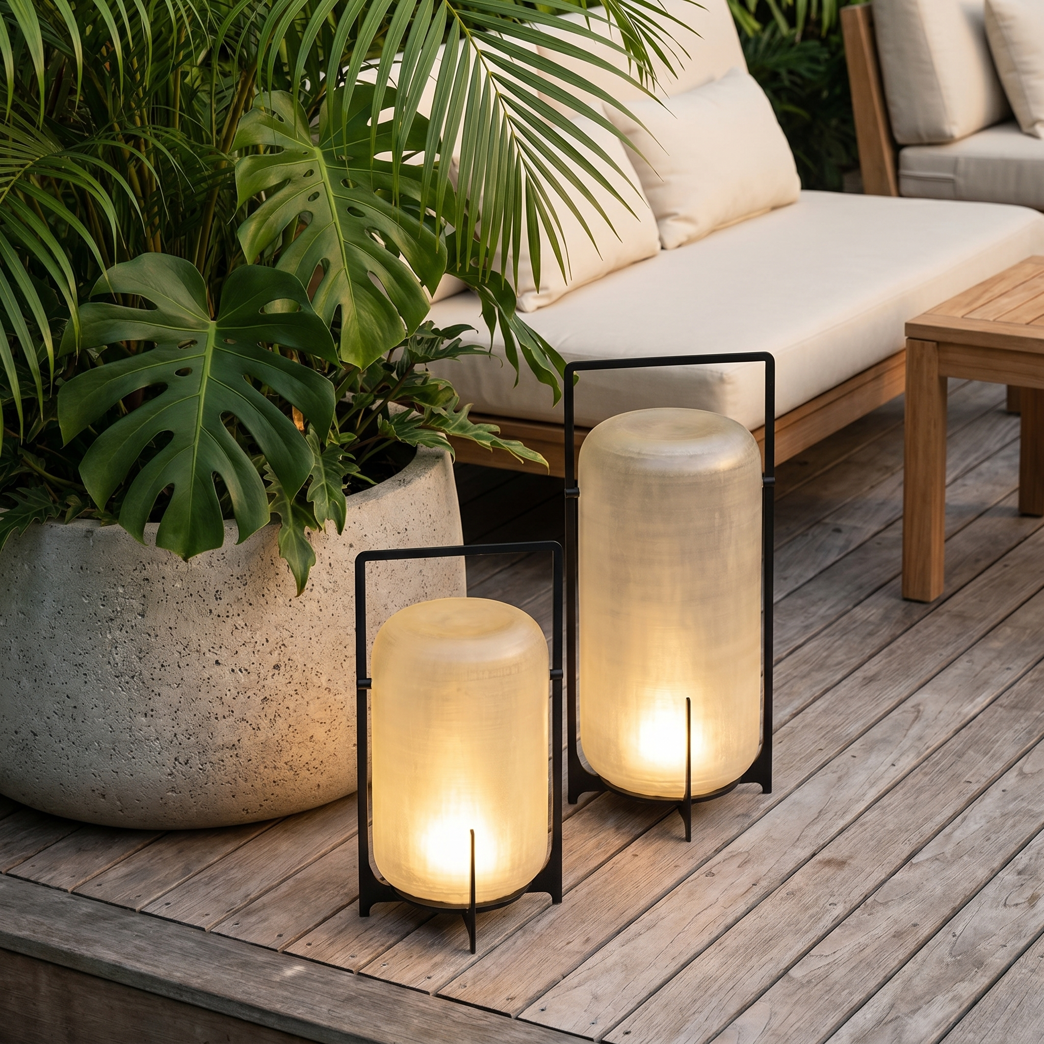 Outdoor Handle Lantern, Stainless Steel and Glass, IP65, Solar and USB