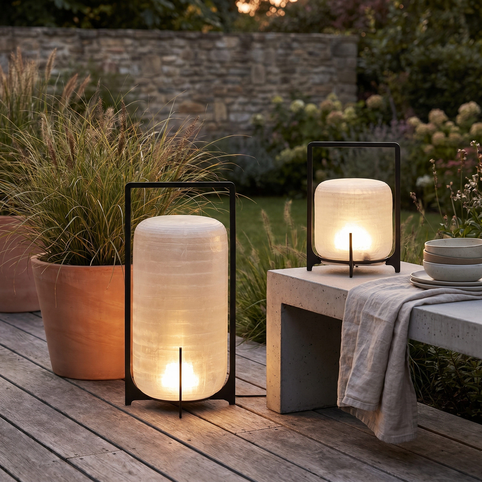 Outdoor Handle Lantern, Stainless Steel and Glass, IP65, Solar and USB
