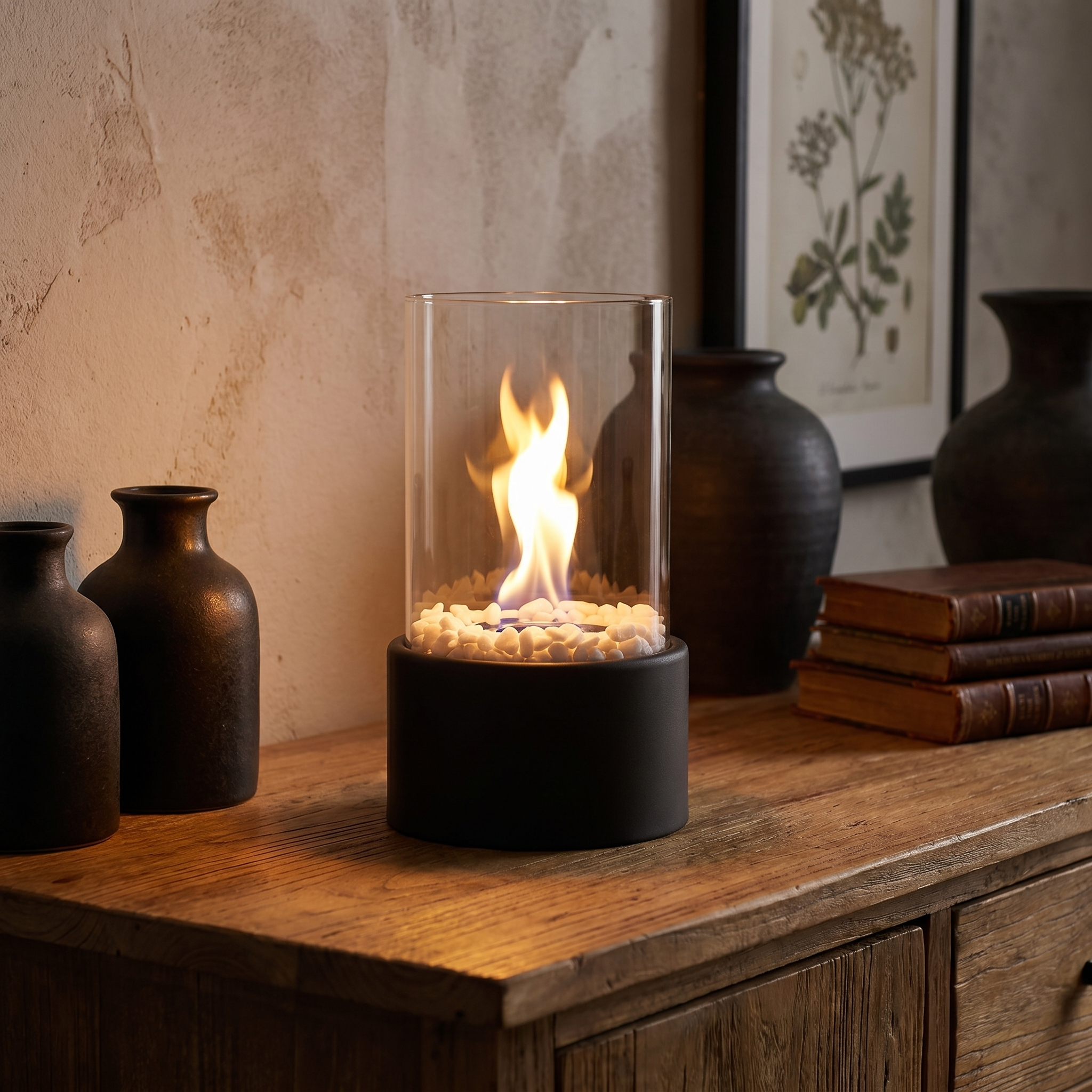 Oil Lamp, Open Flame, Metal and Glass, Black or White, Medium or Large