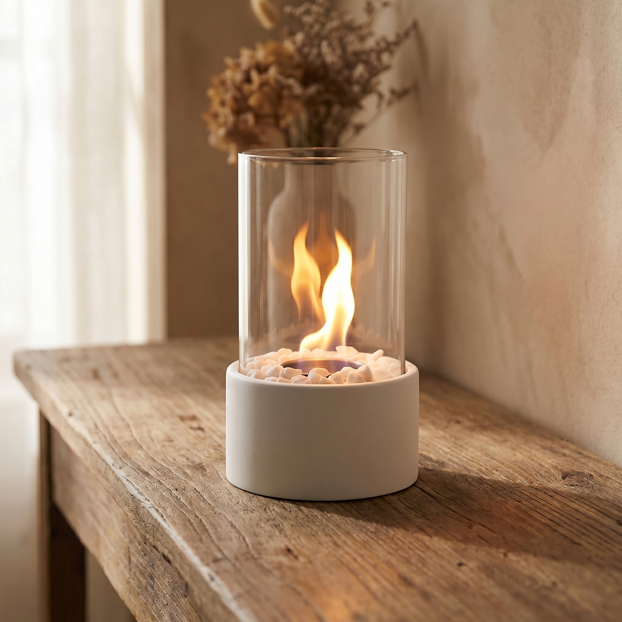 Oil Lamp, Open Flame, Metal and Glass, Black or White, Medium or Large