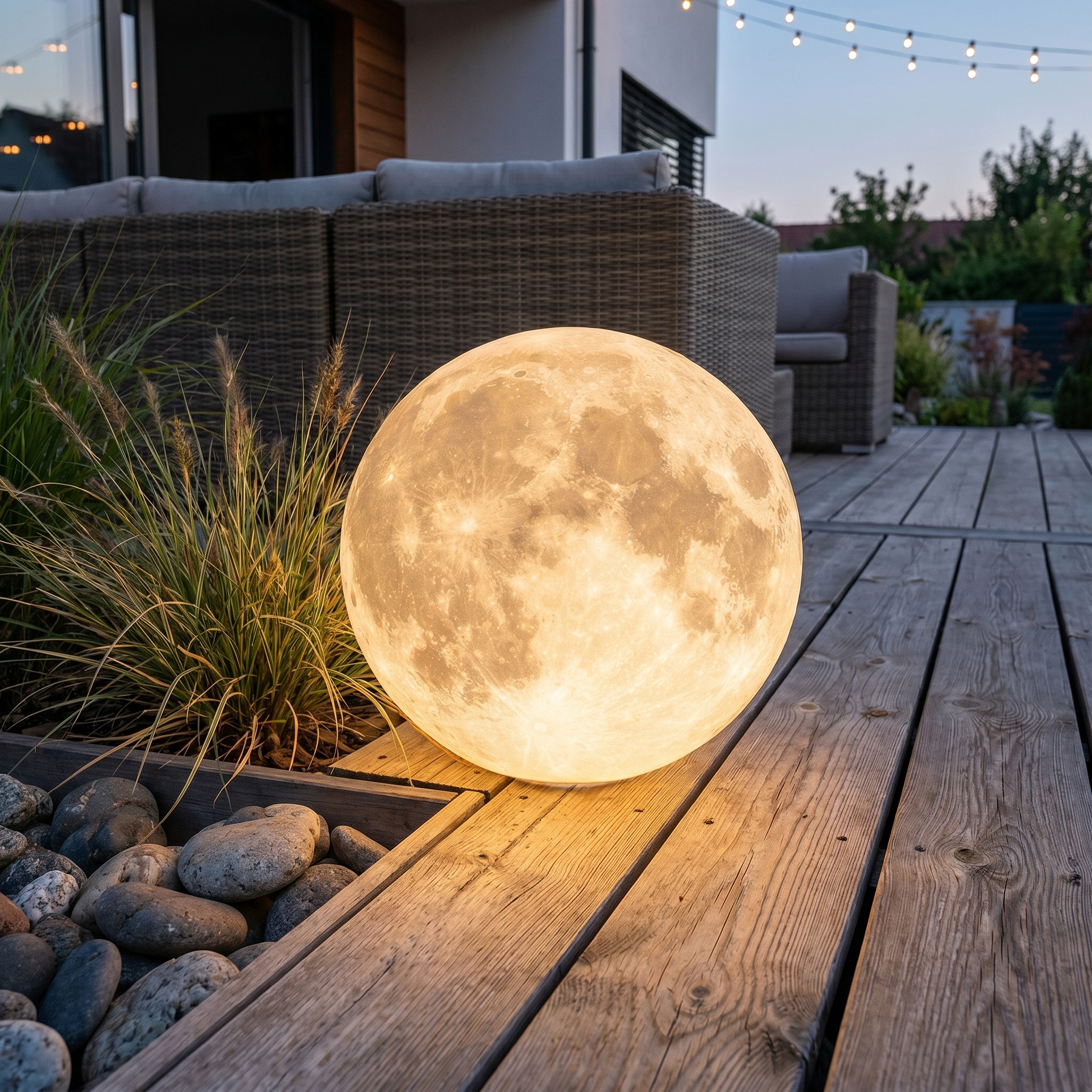 Outdoor Moon Lawn Light, PE Plastic, IP65, Warm White, E27, Three Sizes