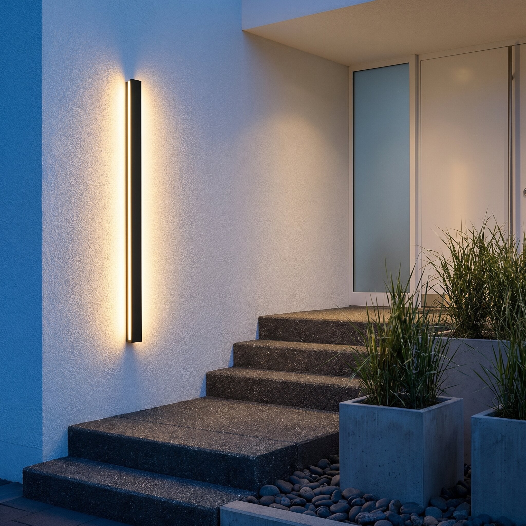 Outdoor Wall Light, Black Linear LED Strip, IP65 Waterproof