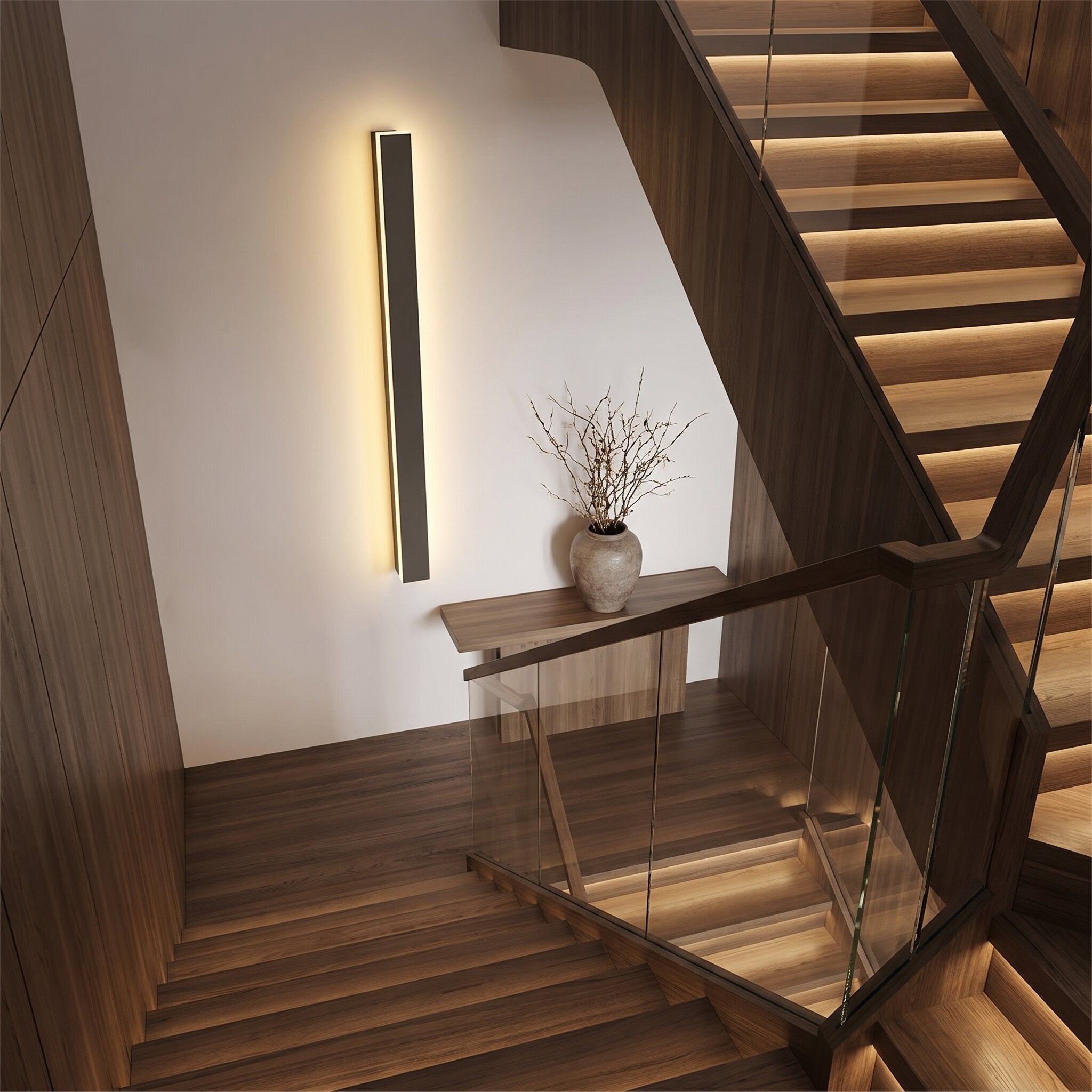Outdoor Wall Light, Black Linear LED Strip, IP65 Waterproof