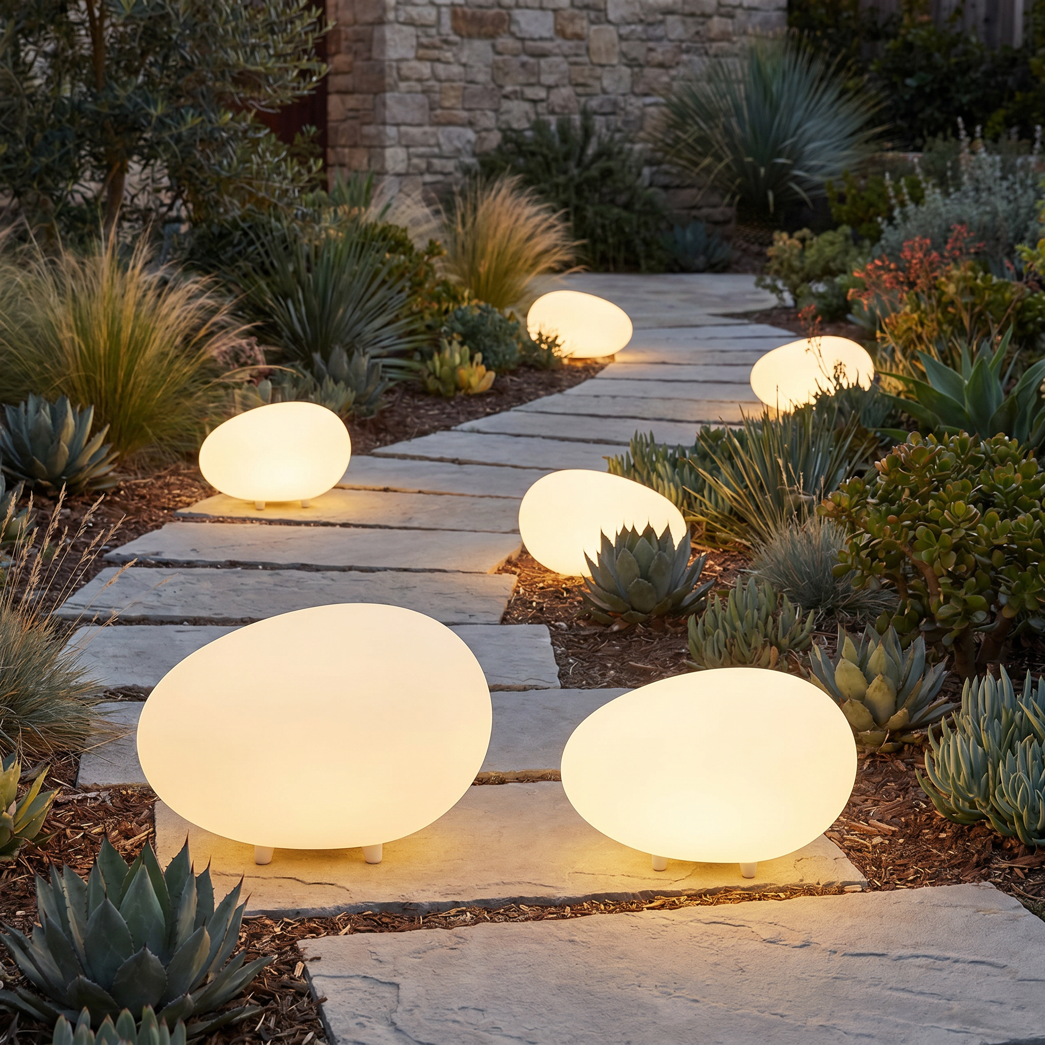 Pebble Garden Light, PE, IP65, 3-Color Temp, E27, Four Sizes