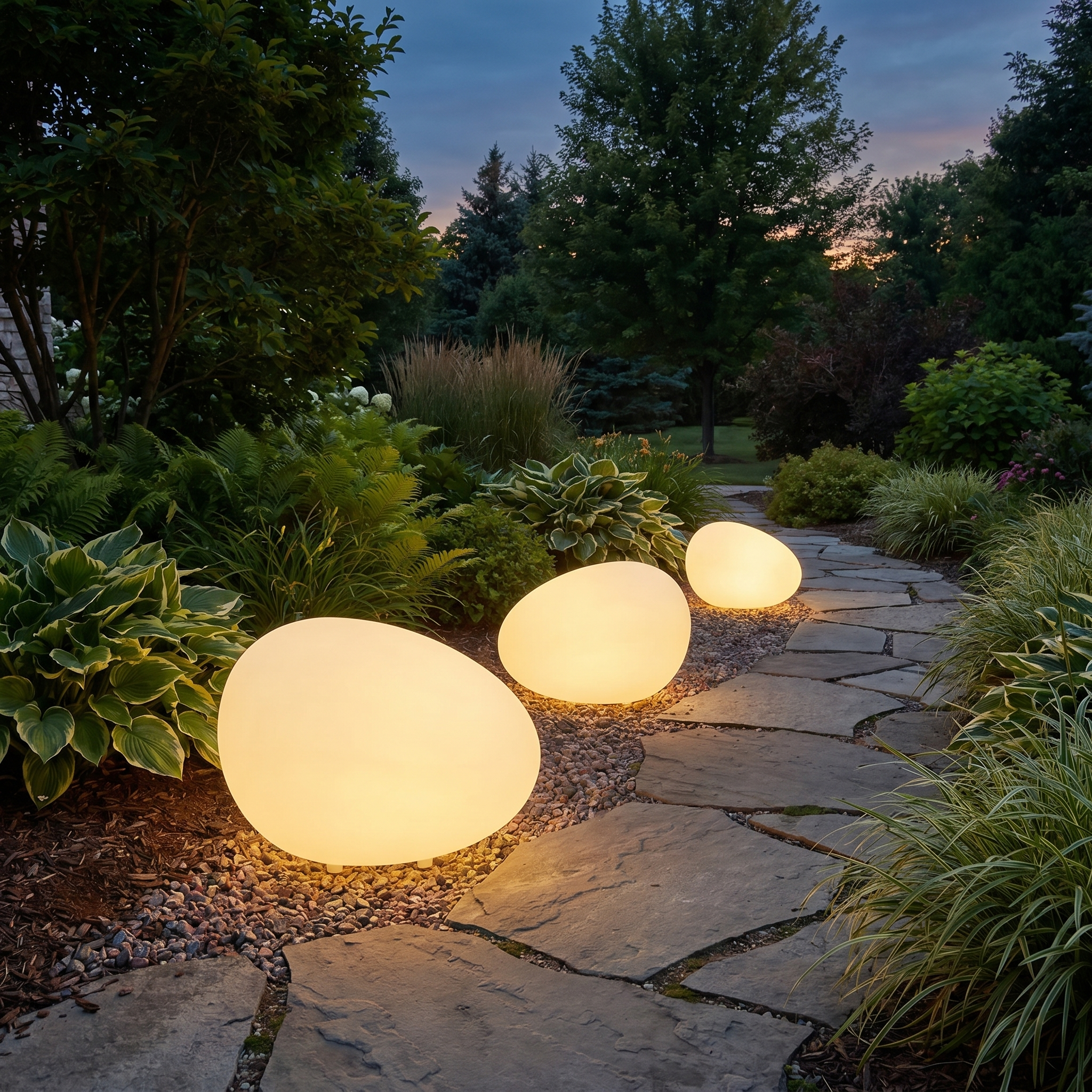 Pebble Garden Light, PE, IP65, 3-Color Temp, E27, Four Sizes
