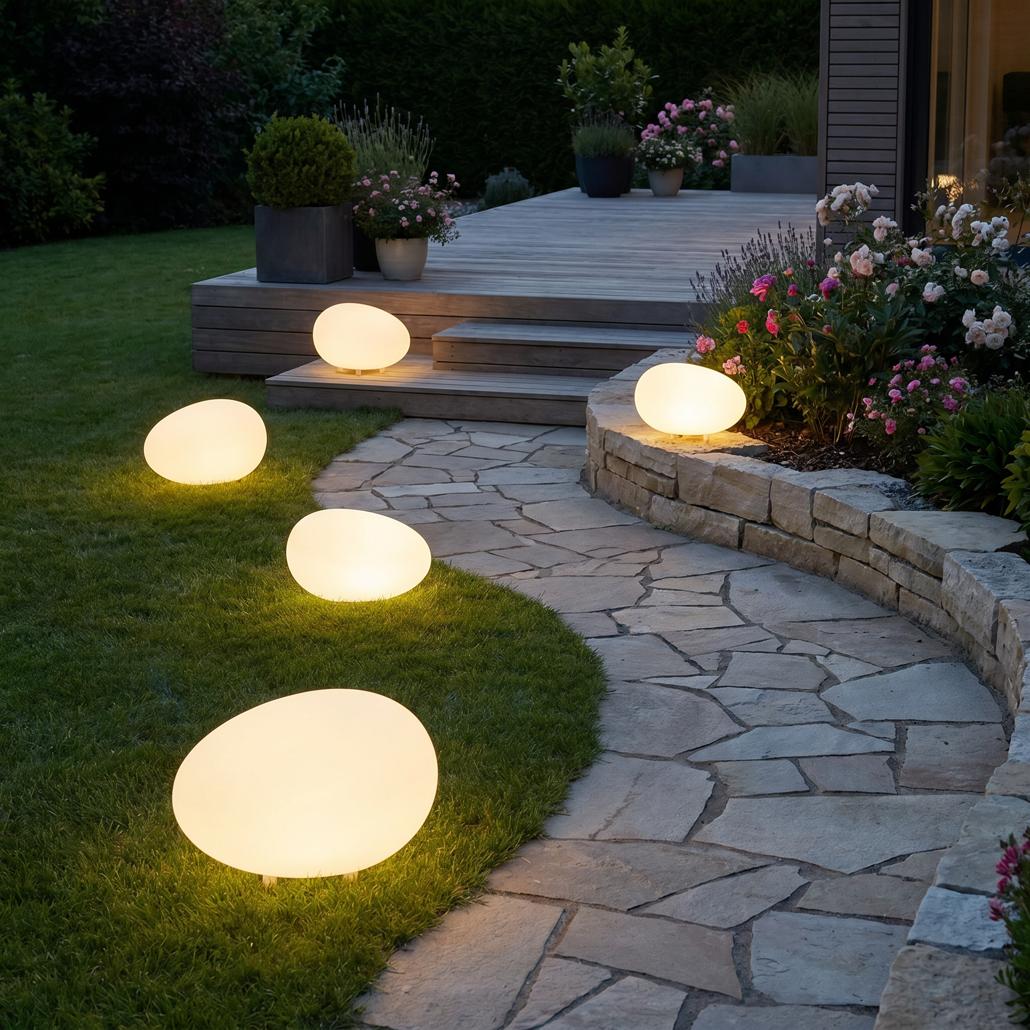 Pebble Garden Light, PE, IP65, 3-Color Temp, E27, Four Sizes