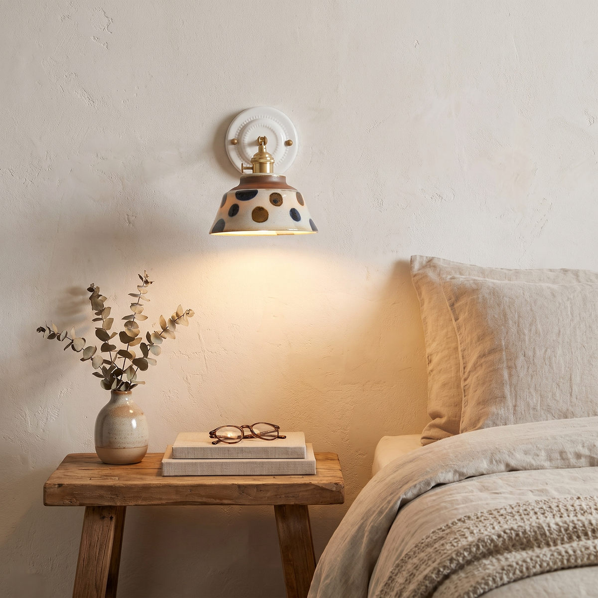 Porcelain Indigo Wall Lamp, Hand-Glazed Ceramic