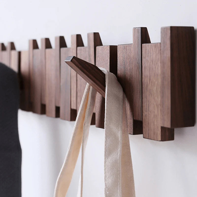 Piano Key Wall Coat Rack, Solid Oak Wood, Beech or Walnut, 4 to 12 Hooks