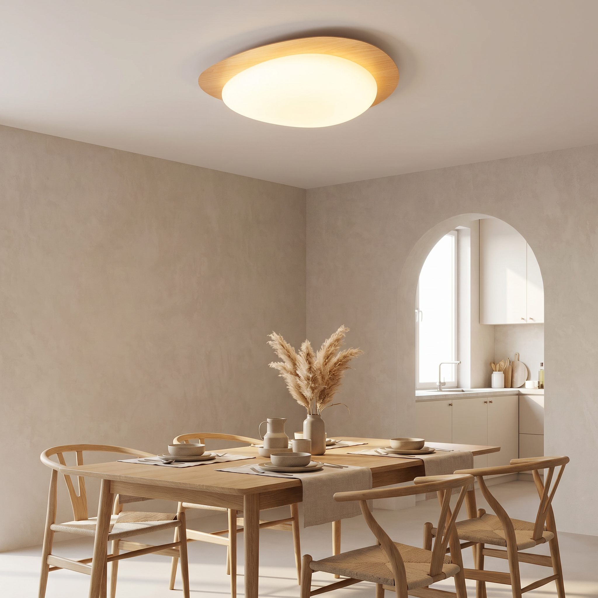 Pebble LED Flush Mount Ceiling Light, Wood or Walnut Grain, 2 Sizes