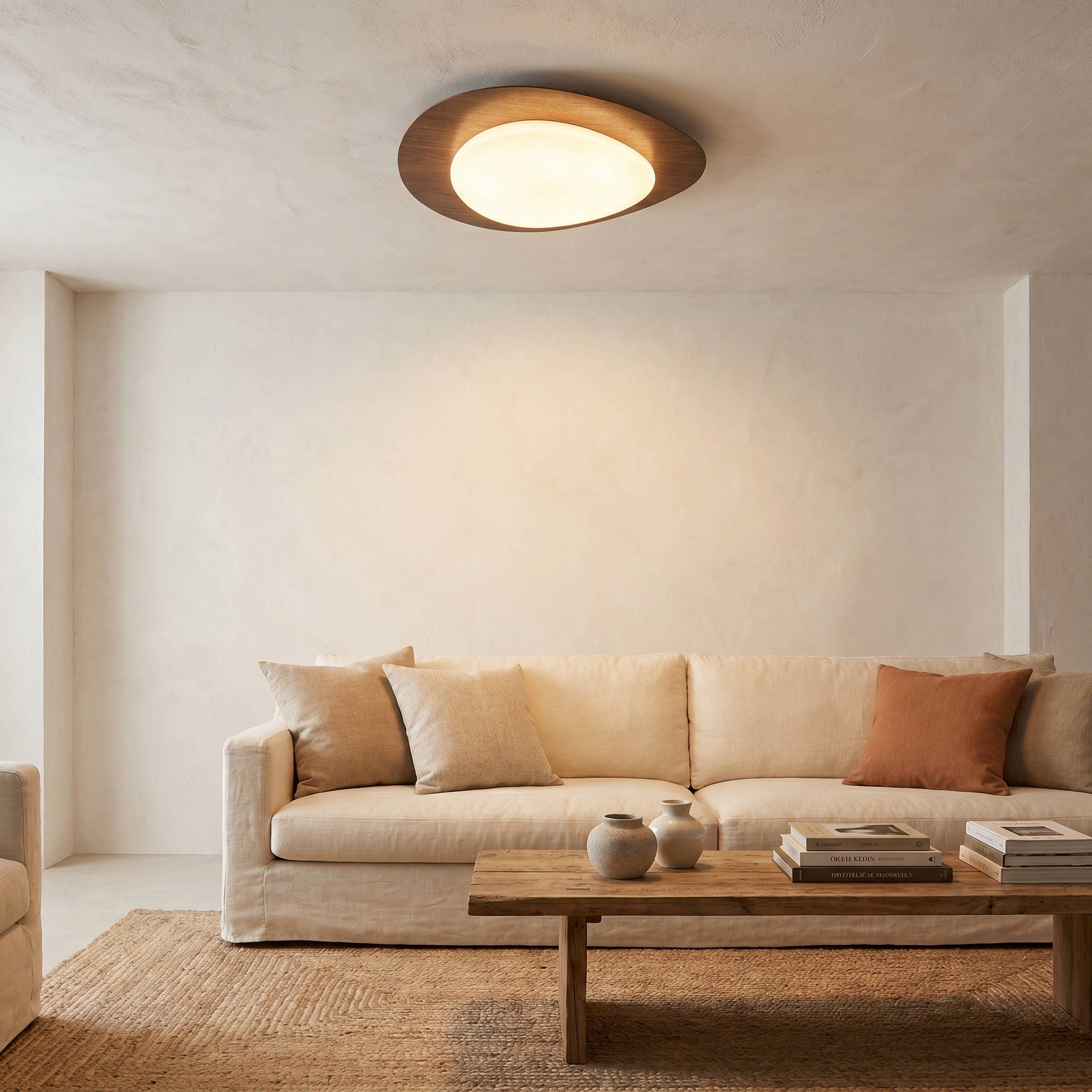 Pebble LED Flush Mount Ceiling Light, Wood or Walnut Grain, 2 Sizes