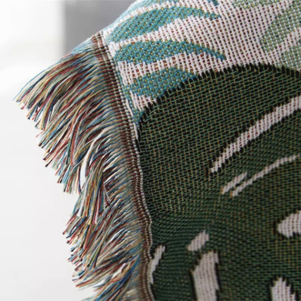 Palm Leaves Sofa Cover, Reversible Tassel Blanket