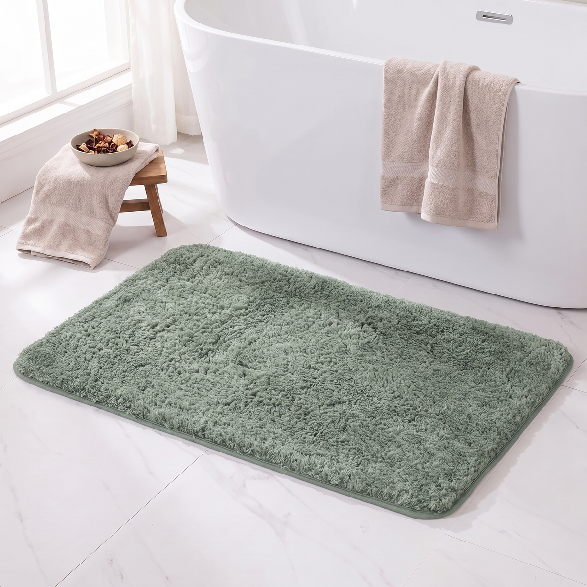 Green shag bath rug