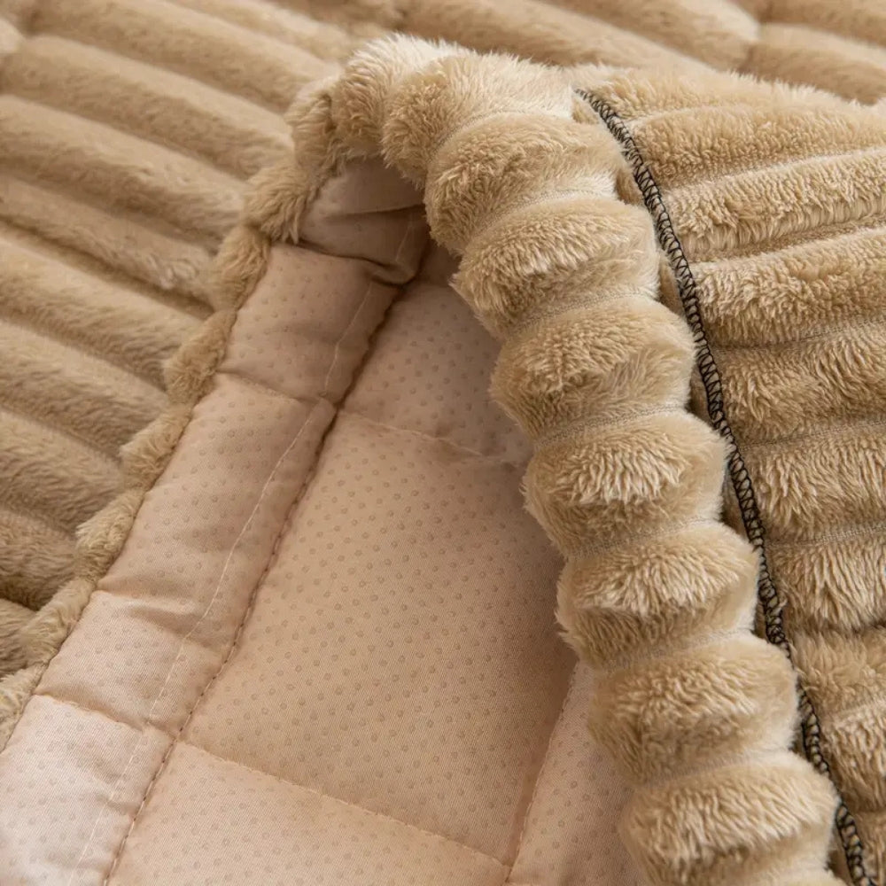 Plush Pleated Edge Sofa Cover, Thick Flannel