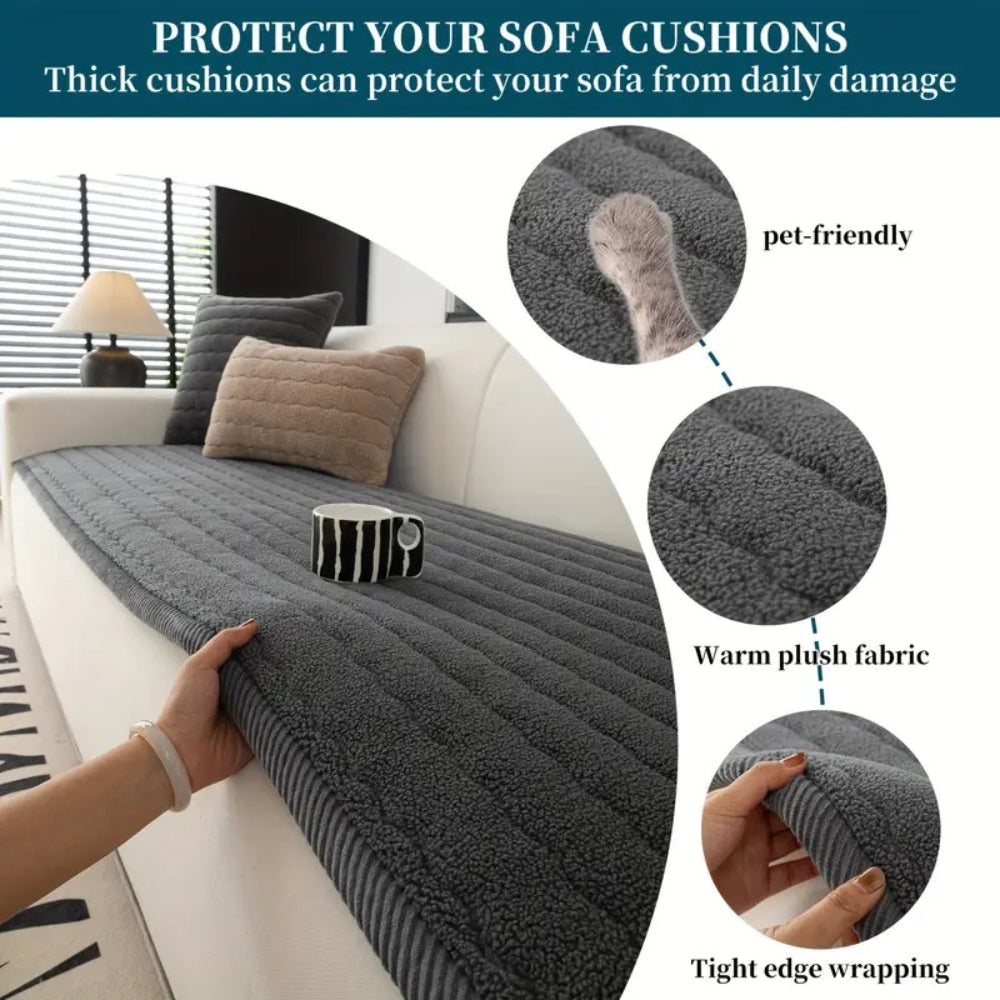 Plush Sofa Cover, Non-Slip Microfiber Couch Protector