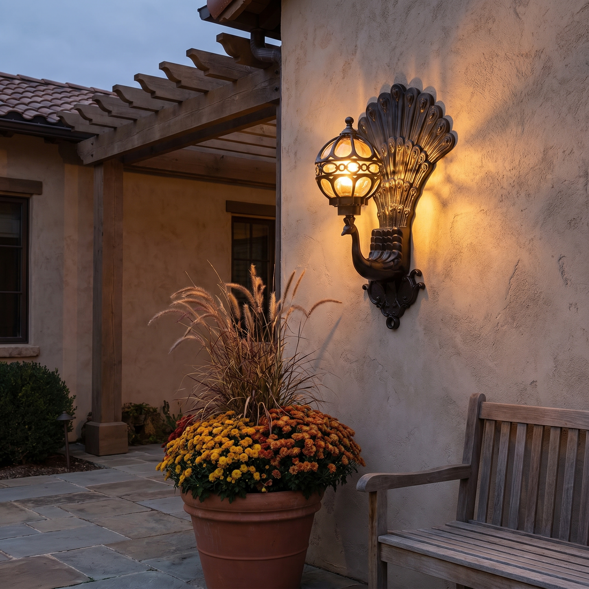 Peacock Wall Sconce, Die-Cast Aluminum, IP55, Warm White, E27