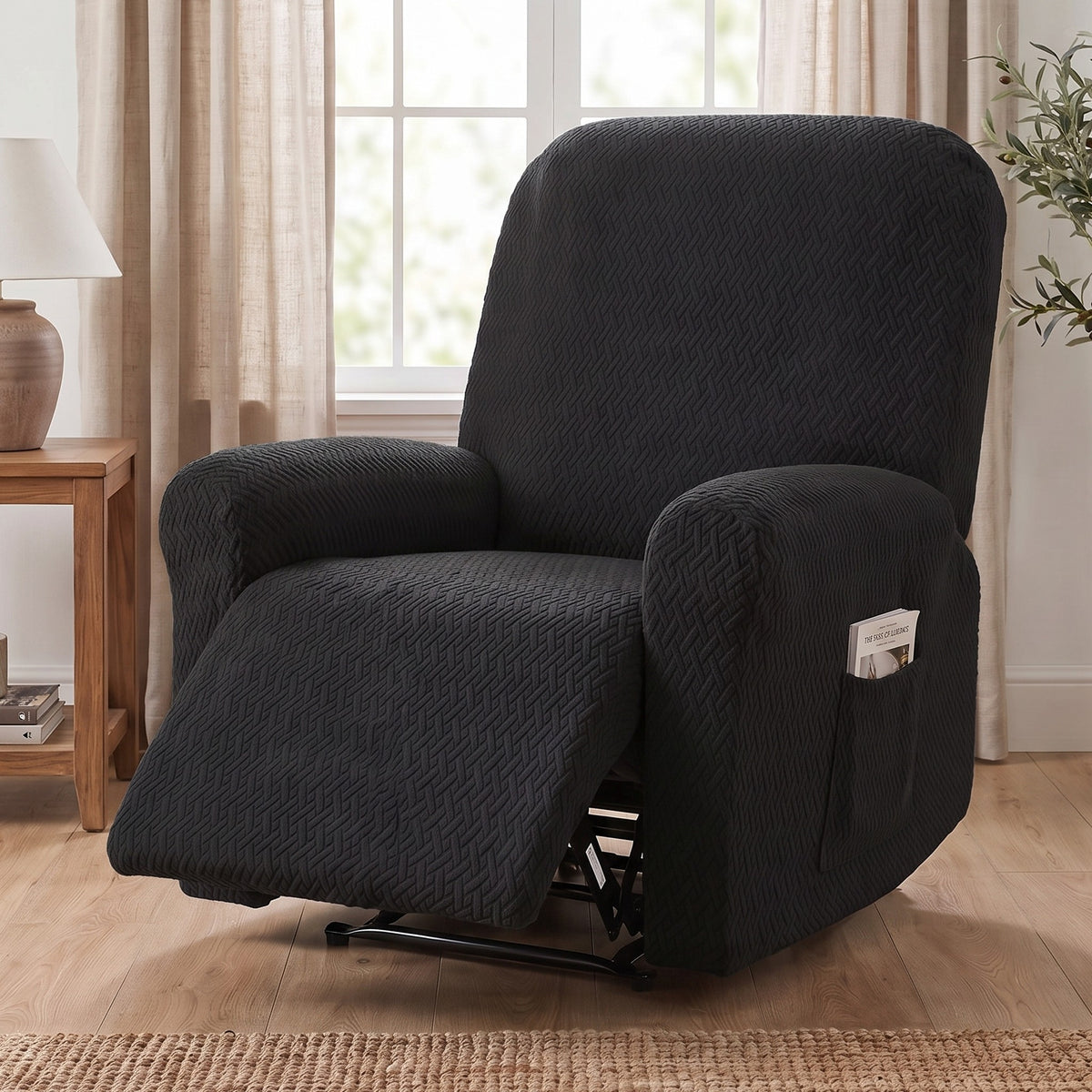 Recliner Chair Cover in Black on a recliner