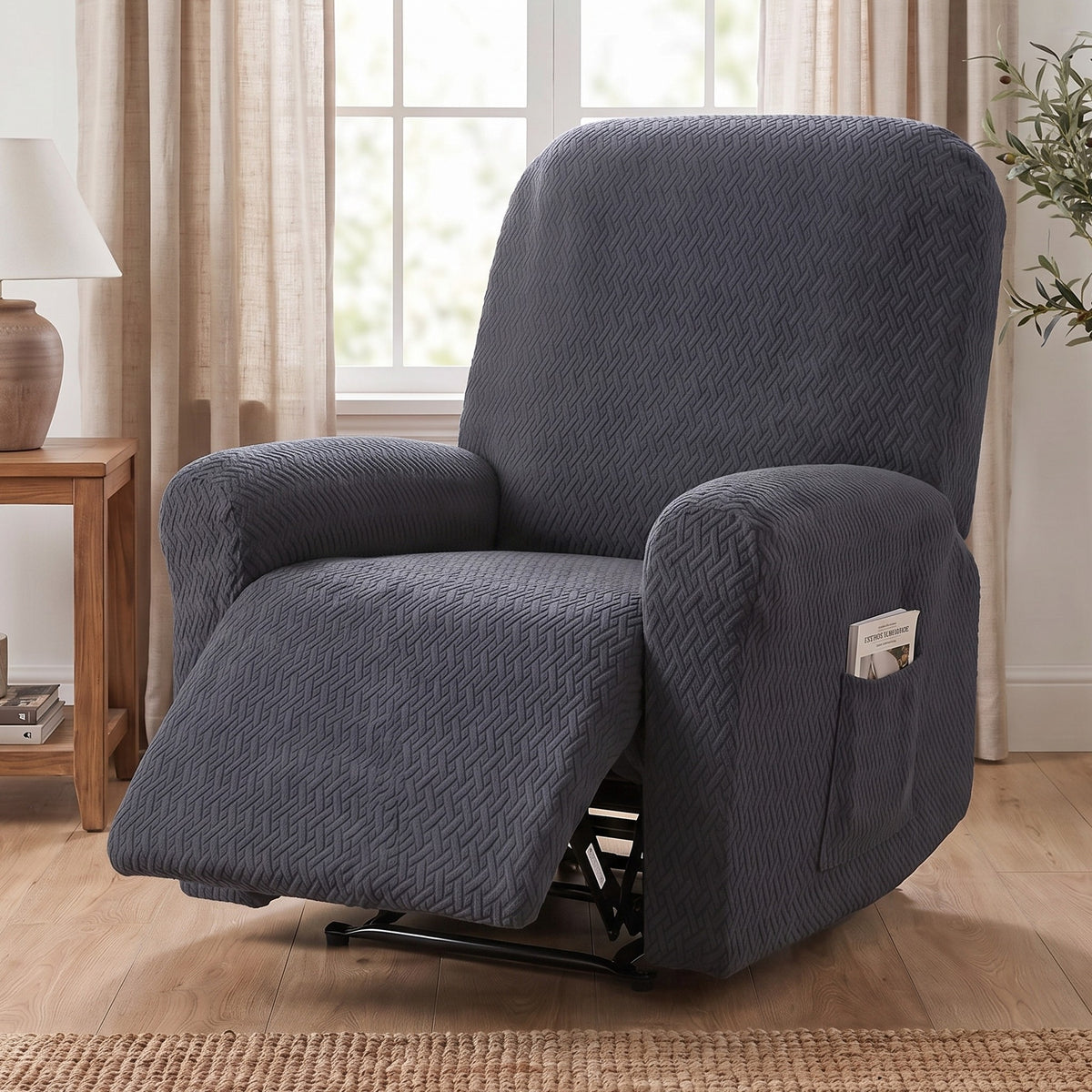 Recliner Chair Cover in Charcoal on a recliner