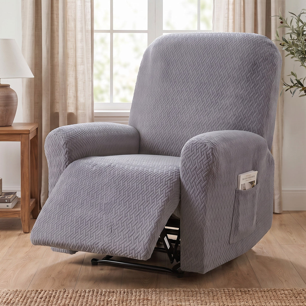 Recliner Chair Cover in Light Gray on a recliner